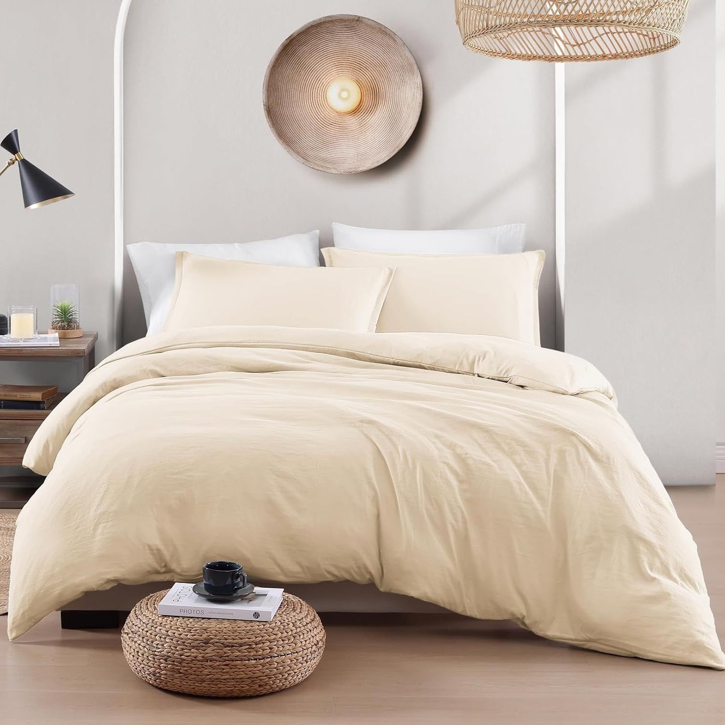 Hotel Soft Microfiber Duvet Cover Set-2000TC Quilt Cover Set & Pillowcases -1 Donna Cover Zipper Closure & 1 x Pillowcases-Breathable Bedding - Wrinkle, Fade, Stain Resistant(Cream White,King Single)