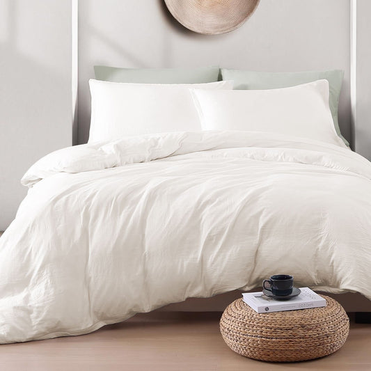 Microfibre Duvet Cover Set - white - Queen