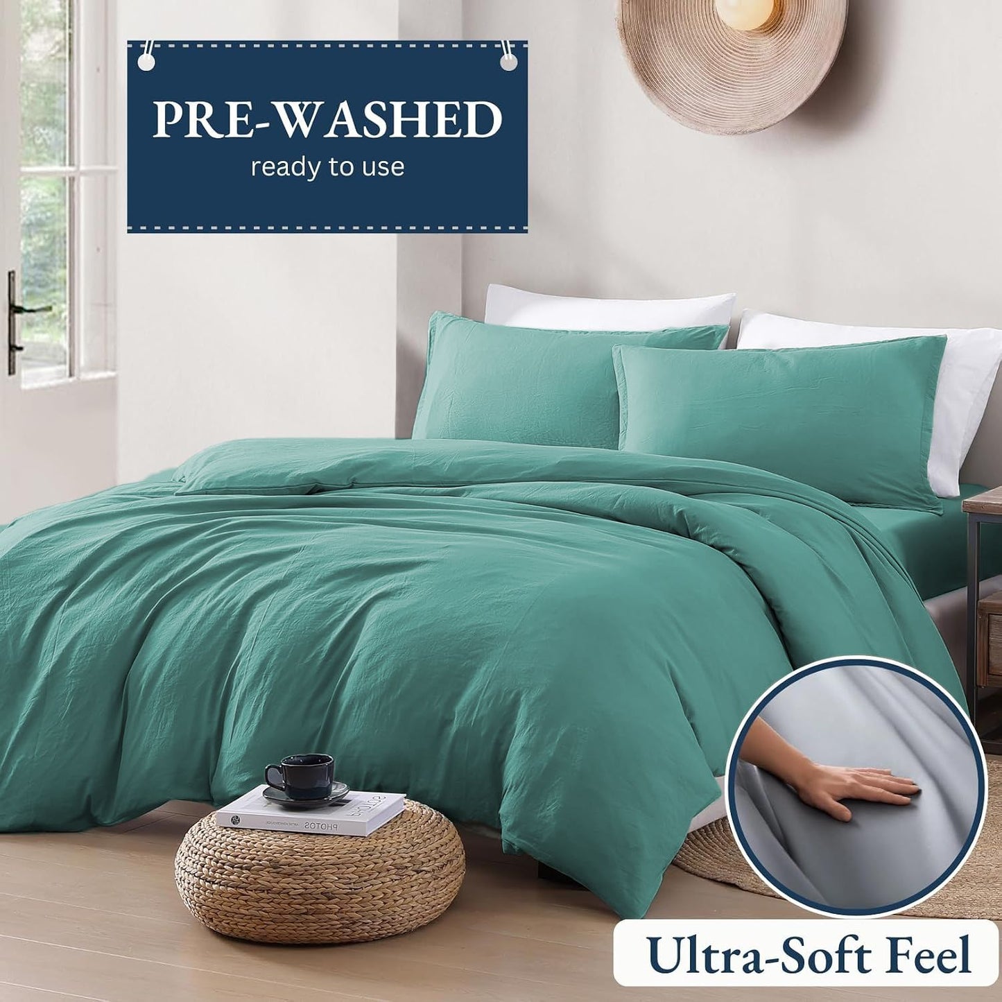 Hotel Soft Microfiber Duvet Cover Set-2000TC Quilt Cover Set & Pillowcases -1 Donna Cover Zipper Closure & 1 x Pillowcases-Breathable Bedding - Wrinkle, Fade, Stain Resistant(Biscay blue,Single)