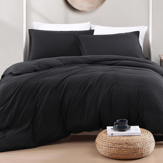 Microfibre Duvet Cover Set - black - Super King