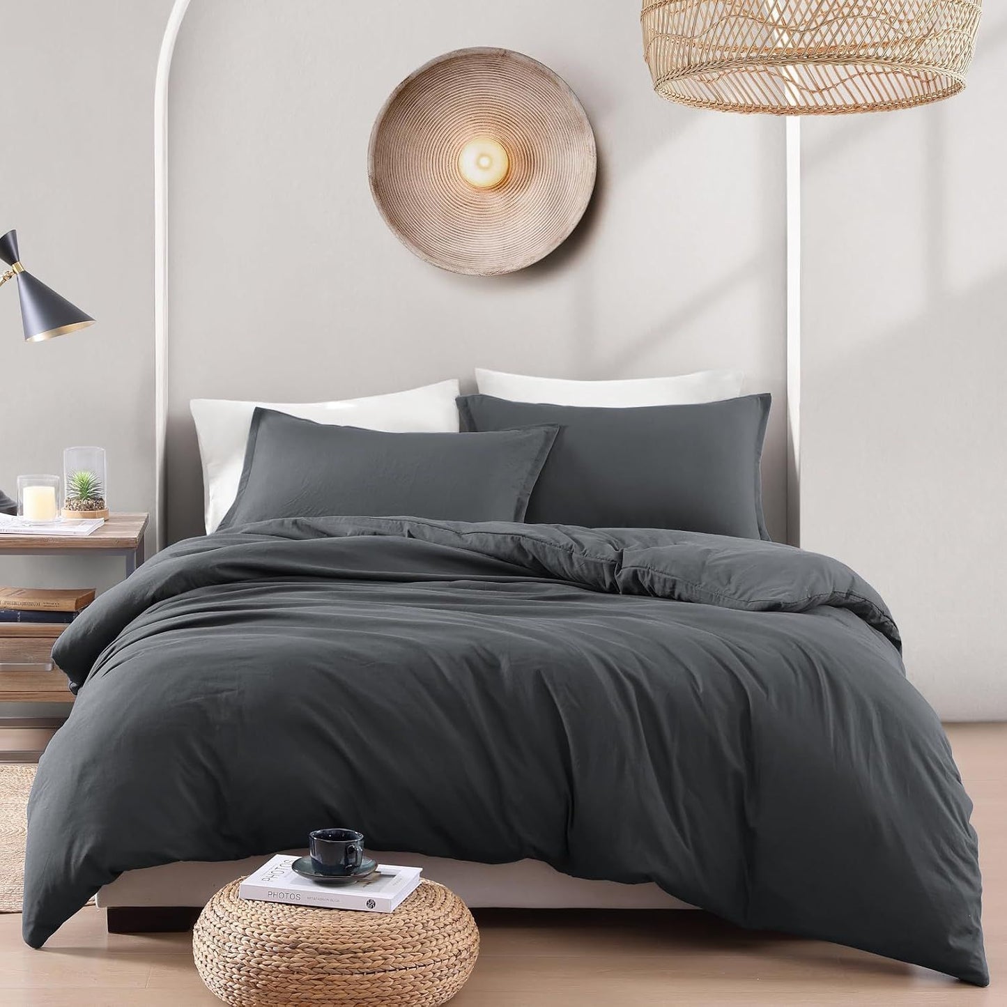 Hotel Soft Microfiber Duvet Cover Set-2000TC Quilt Cover Set & Pillowcases -1 Donna Cover Zipper Closure & 1 x Pillowcases-Breathable Bedding - Wrinkle, Fade, Stain Resistant(Dark gray,Super King)