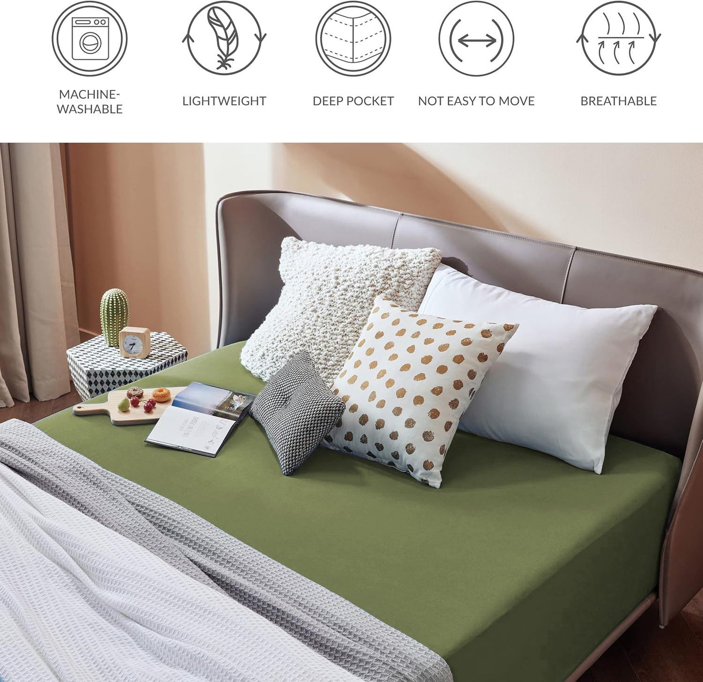 2000TC Hotel Quality Fitted Sheets - 2 Piece Fitted Sheets  -Breathable Bedding - Wrinkle, Fade, Stain Resistant- 16inch/40cm Deep Pocket Fitted Bed Sheets-Wrinkle and Fade Resistant,(Olive green,King)