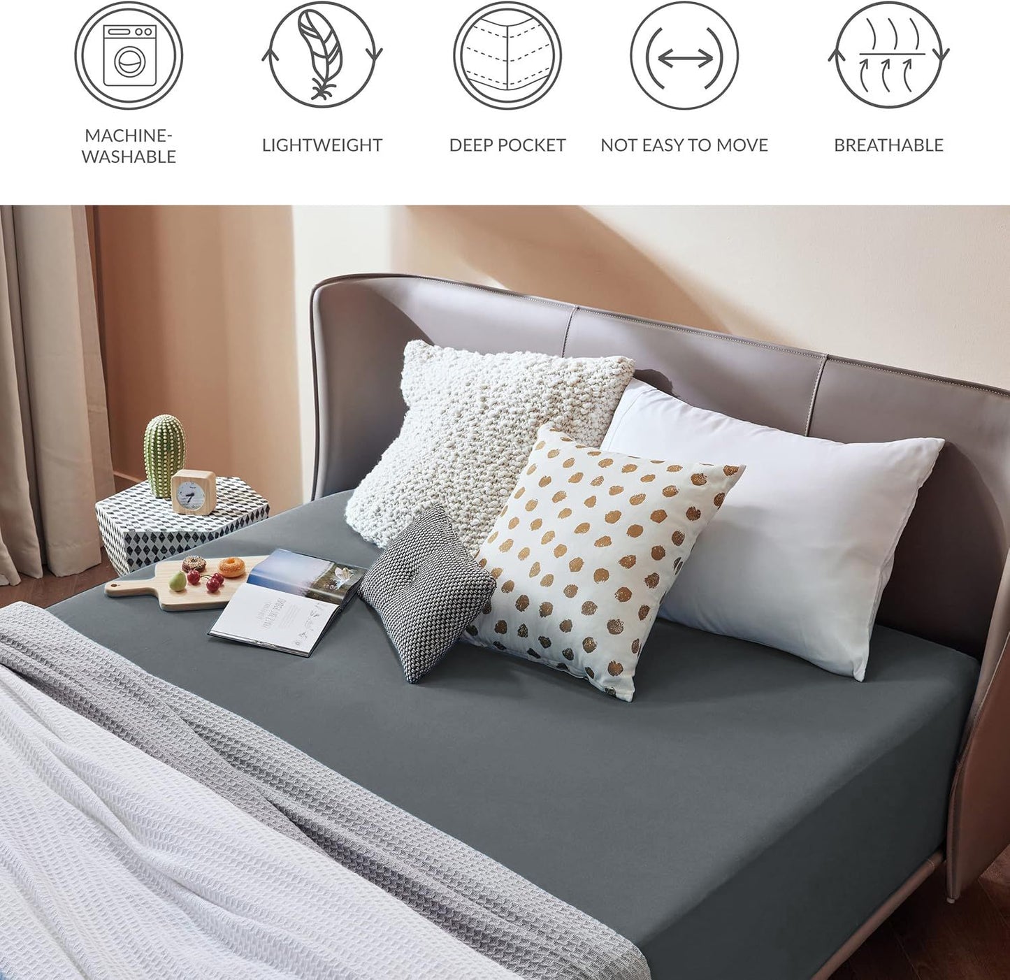 2000TC Hotel Quality Fitted Sheets - 2 Piece Fitted Sheets  -Breathable Bedding - Wrinkle, Fade, Stain Resistant- 16inch/40cm Deep Pocket Fitted Bed Sheets-Wrinkle and Fade Resistant,(Dark gray,King)