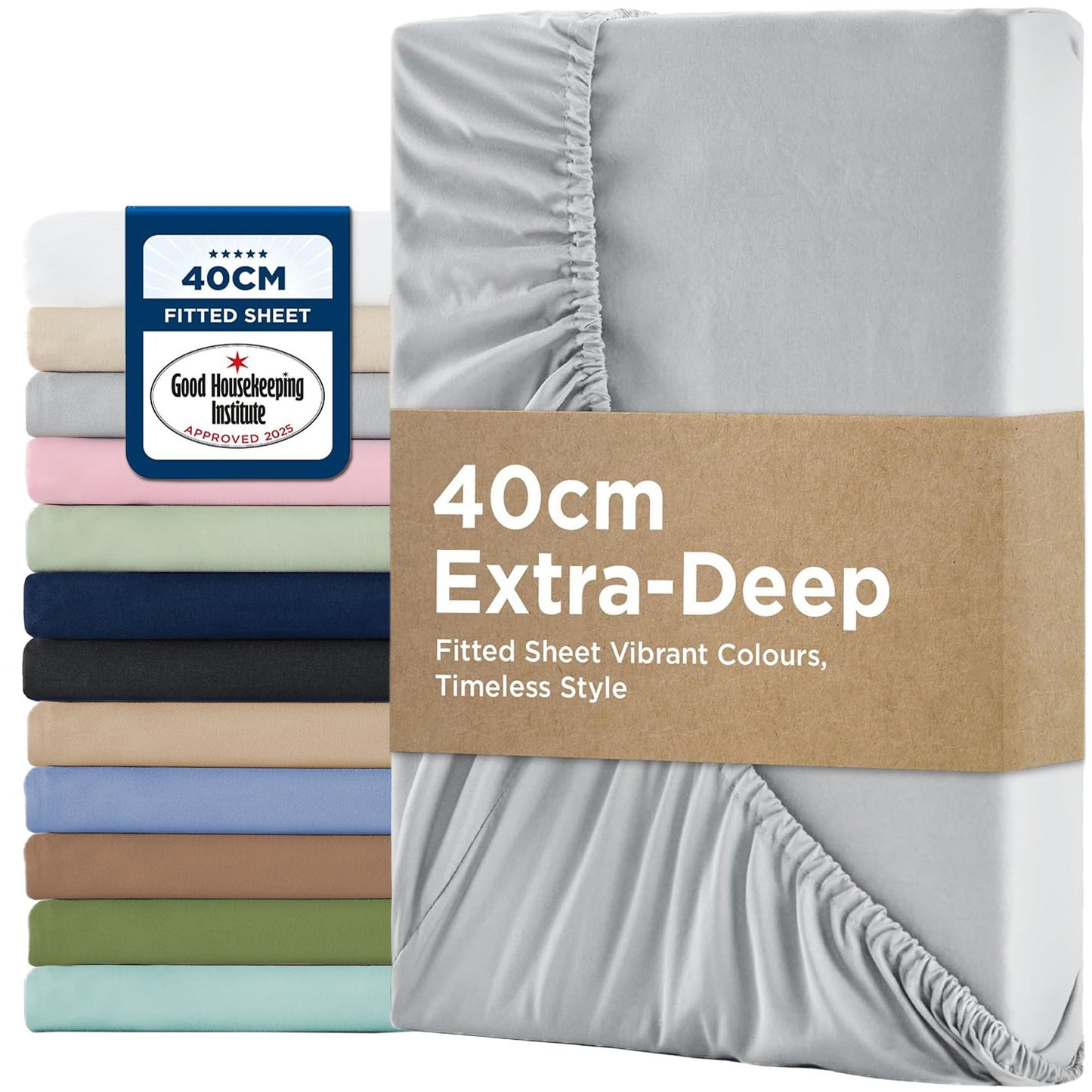 2000TC Hotel Quality Fitted Sheets - 2 Piece Fitted Sheets  -Breathable Bedding - Wrinkle, Fade, Stain Resistant- 16inch/40cm Deep Pocket Fitted Bed Sheets-Wrinkle and Fade Resistant,(Silver-gray,King)
