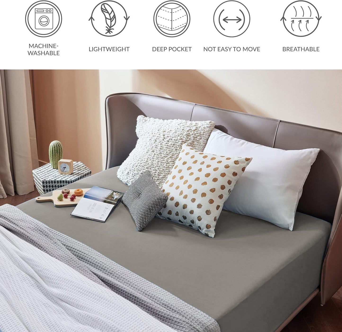 2000TC Hotel Quality Fitted Sheets - 2 Piece Fitted Sheets  -Breathable Bedding - Wrinkle, Fade, Stain Resistant- 16inch/40cm Deep Pocket Fitted Bed Sheets-Wrinkle and Fade Resistant,(Grey,King Single)