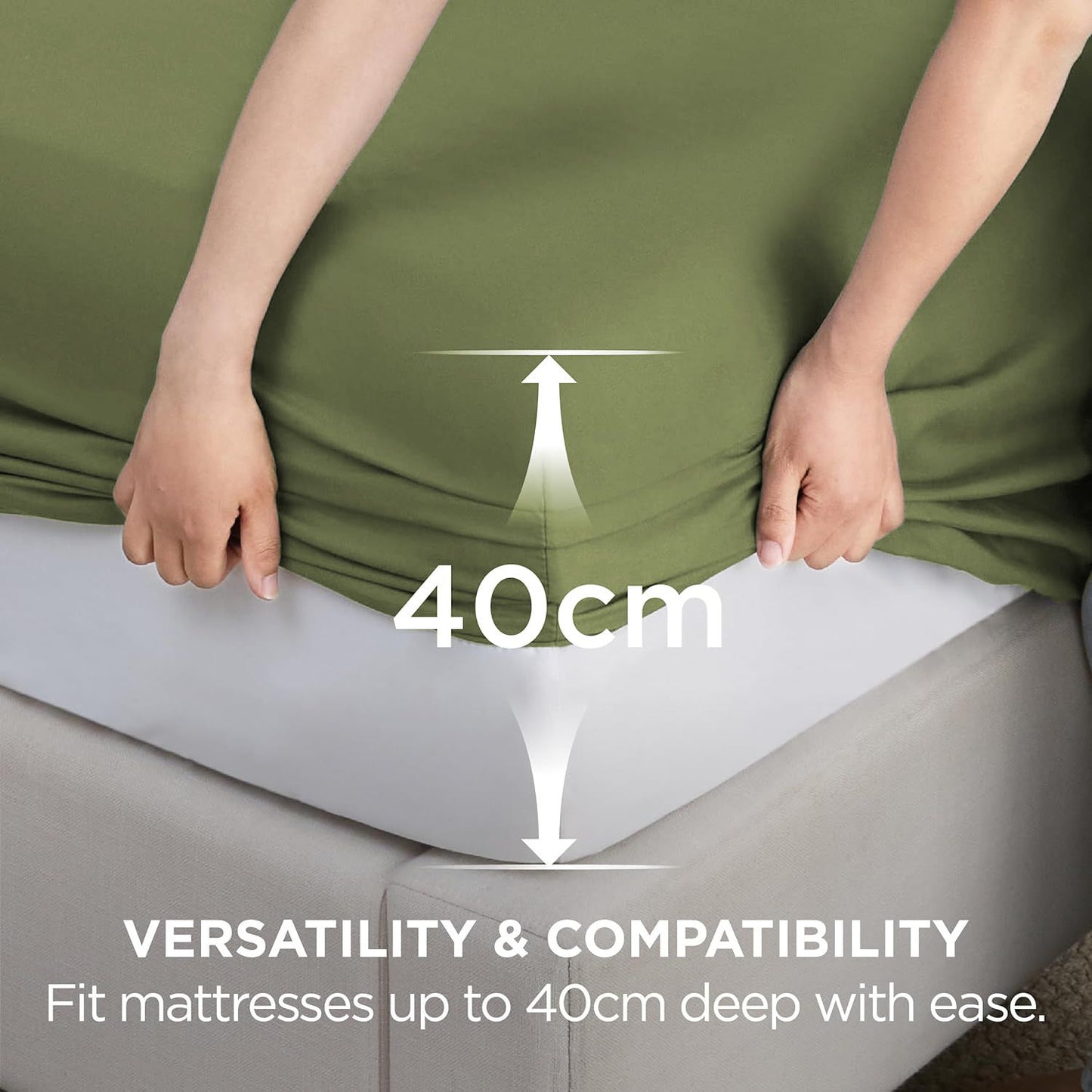 2000TC Hotel Quality Fitted Sheets - 2 Piece Fitted Sheets  -Breathable Bedding - Wrinkle, Fade, Stain Resistant- 16inch/40cm Deep Pocket Fitted Bed Sheets-Wrinkle and Fade Resistant,(Olive green,King Single)