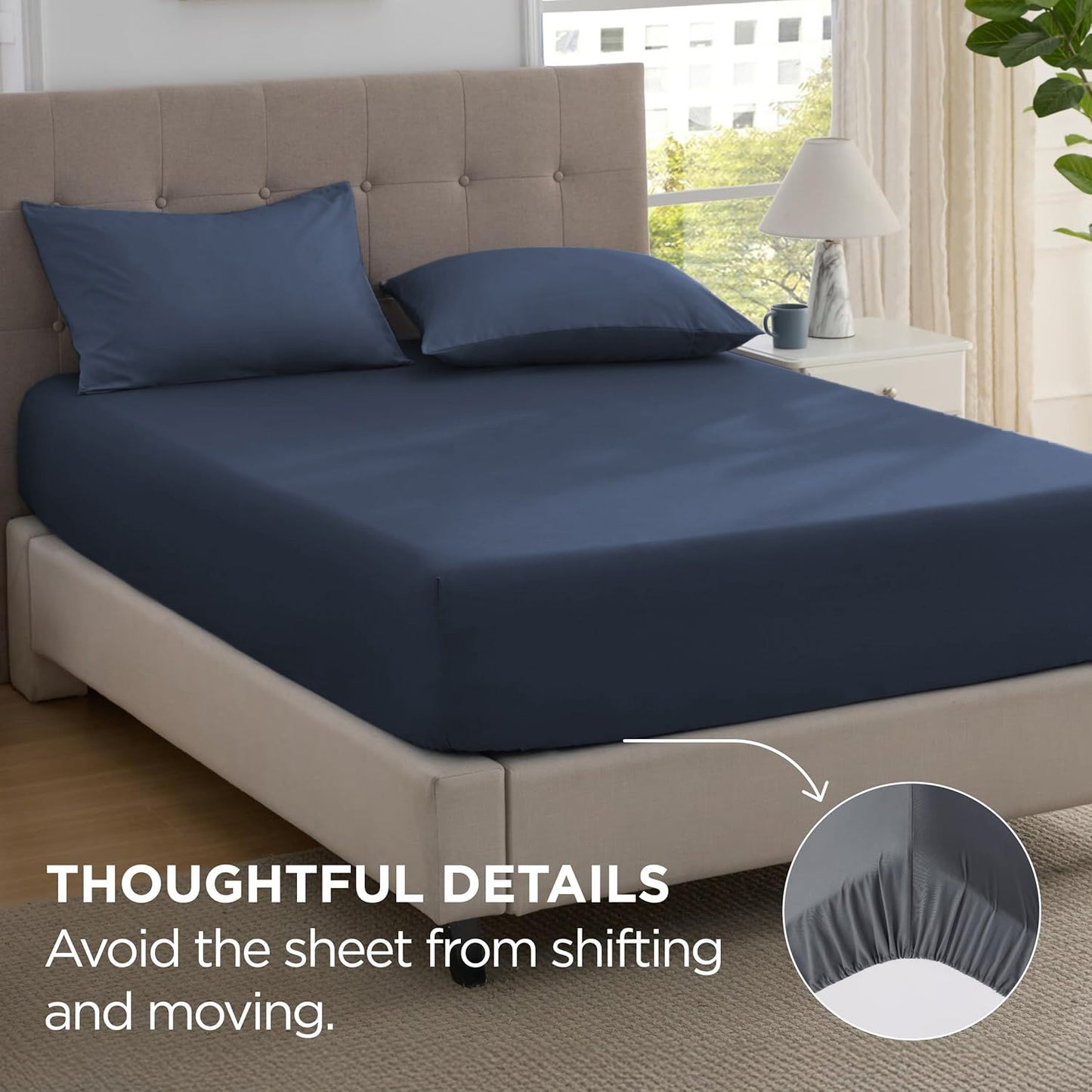 2000TC Hotel Quality Fitted Sheets - 2 Piece Fitted Sheets  -Breathable Bedding - Wrinkle, Fade, Stain Resistant- 16inch/40cm Deep Pocket Fitted Bed Sheets-Wrinkle and Fade Resistant,(Navy,King Single)
