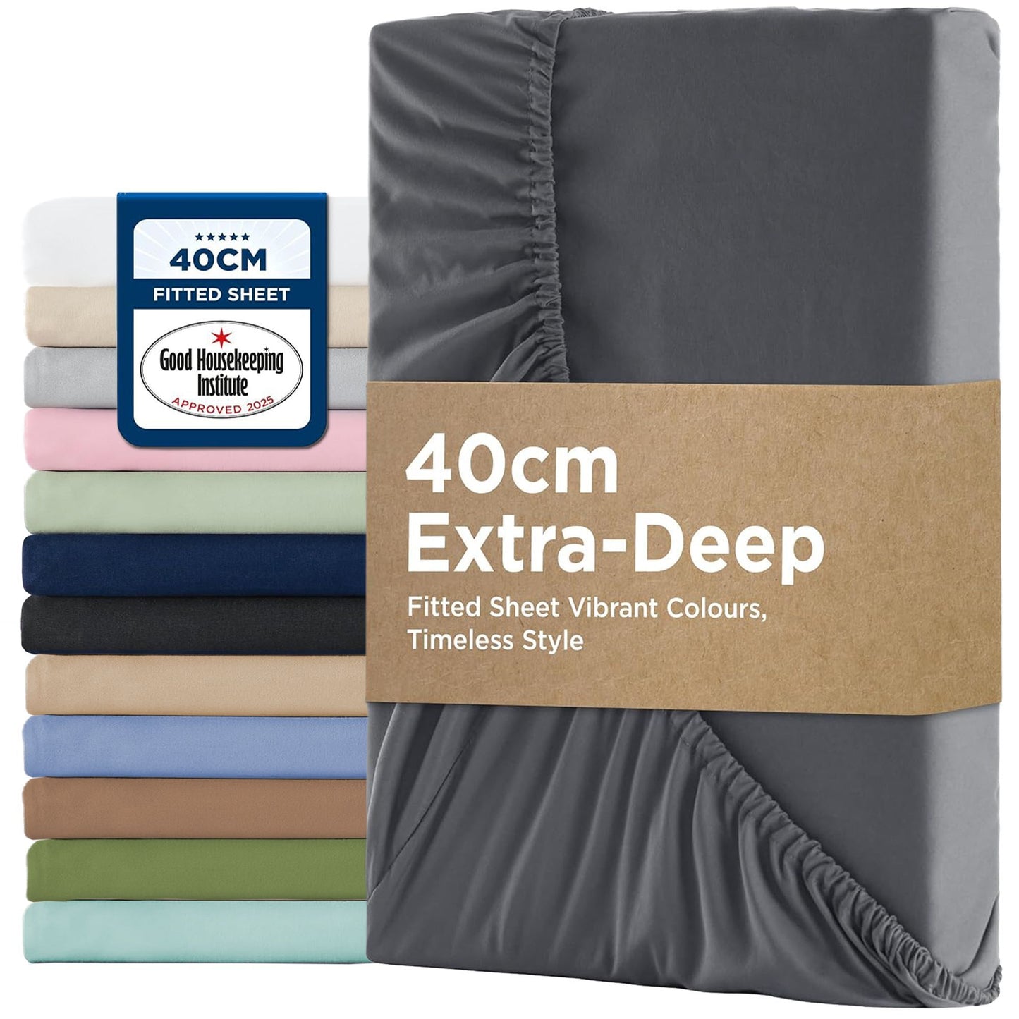 2000TC Hotel Quality Fitted Sheets - 2 Piece Fitted Sheets  -Breathable Bedding - Wrinkle, Fade, Stain Resistant- 16inch/40cm Deep Pocket Fitted Bed Sheets-Wrinkle and Fade Resistant,(Dark gray,King Single)