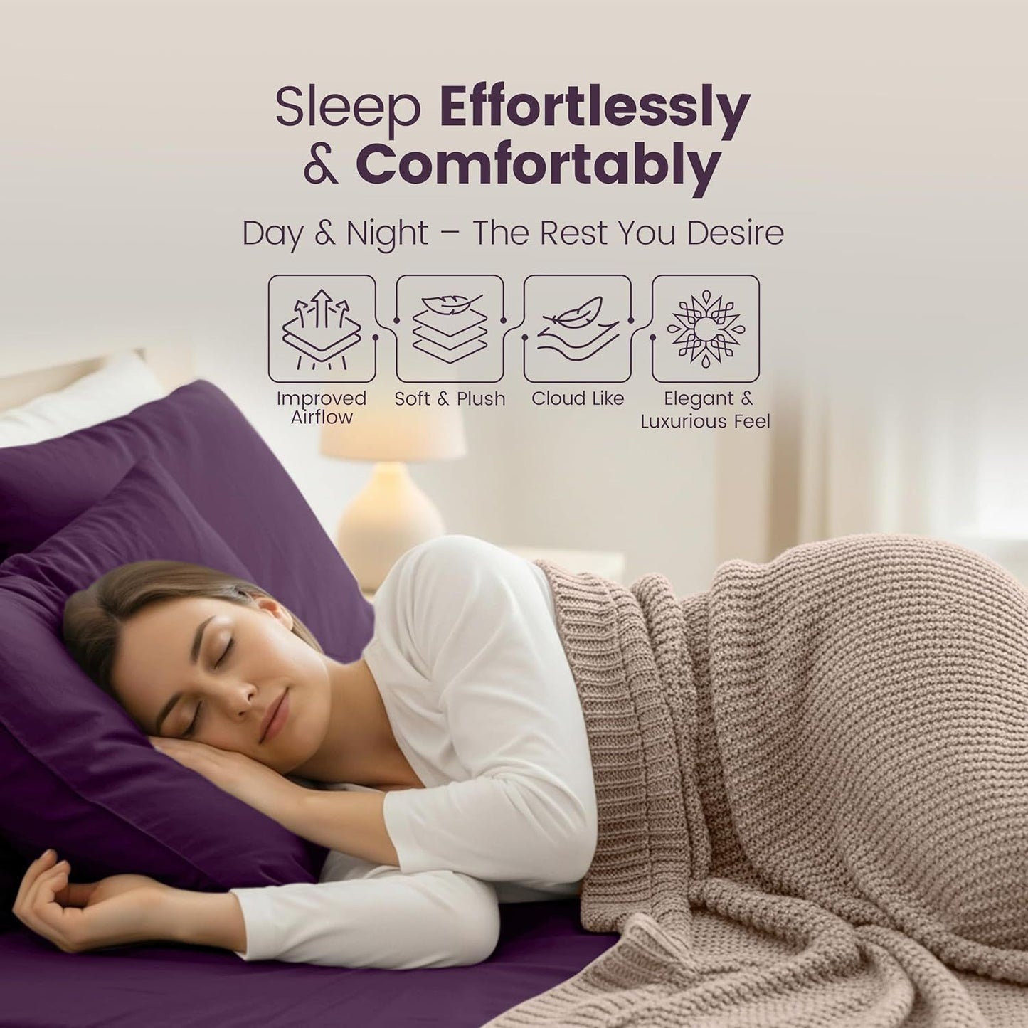 Hotel Quality Fitted Sheet - 1 Piece Fitted Sheet  -Breathable Bedding - Wrinkle, Fade, Stain Resistant- 16inch/40cm Deep Pocket Fitted Bed Sheet-Wrinkle and Fade Resistant,(Purple,Queen)