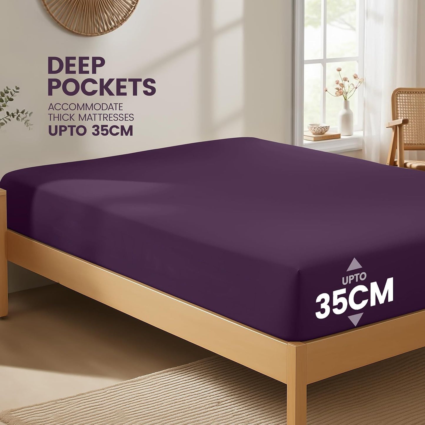 Hotel Quality Fitted Sheet - 1 Piece Fitted Sheet  -Breathable Bedding - Wrinkle, Fade, Stain Resistant- 16inch/40cm Deep Pocket Fitted Bed Sheet-Wrinkle and Fade Resistant,(Purple,Super King)