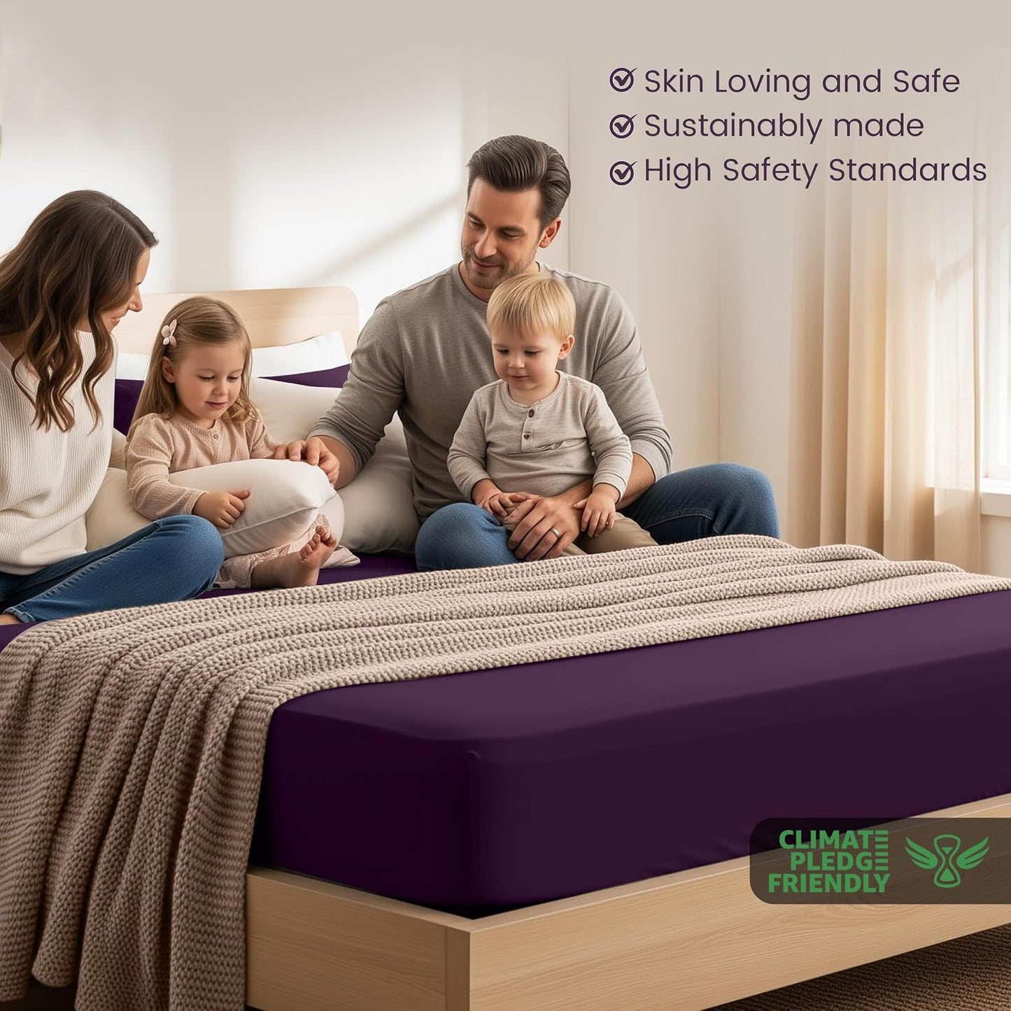 Hotel Quality Fitted Sheet - 1 Piece Fitted Sheet  -Breathable Bedding - Wrinkle, Fade, Stain Resistant- 16inch/40cm Deep Pocket Fitted Bed Sheet-Wrinkle and Fade Resistant,(Purple,Super King)