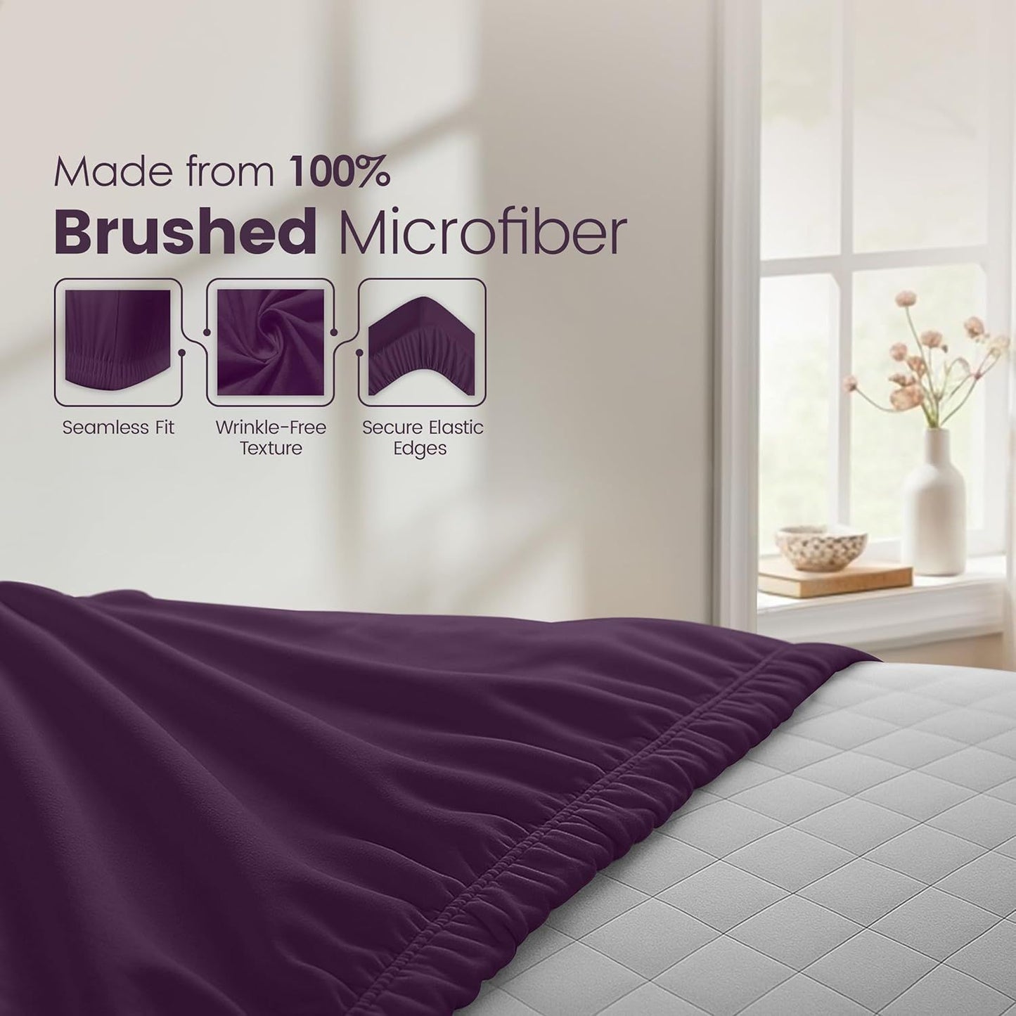 Hotel Quality Fitted Sheet - 1 Piece Fitted Sheet  -Breathable Bedding - Wrinkle, Fade, Stain Resistant- 16inch/40cm Deep Pocket Fitted Bed Sheet-Wrinkle and Fade Resistant,(Purple,Super King)