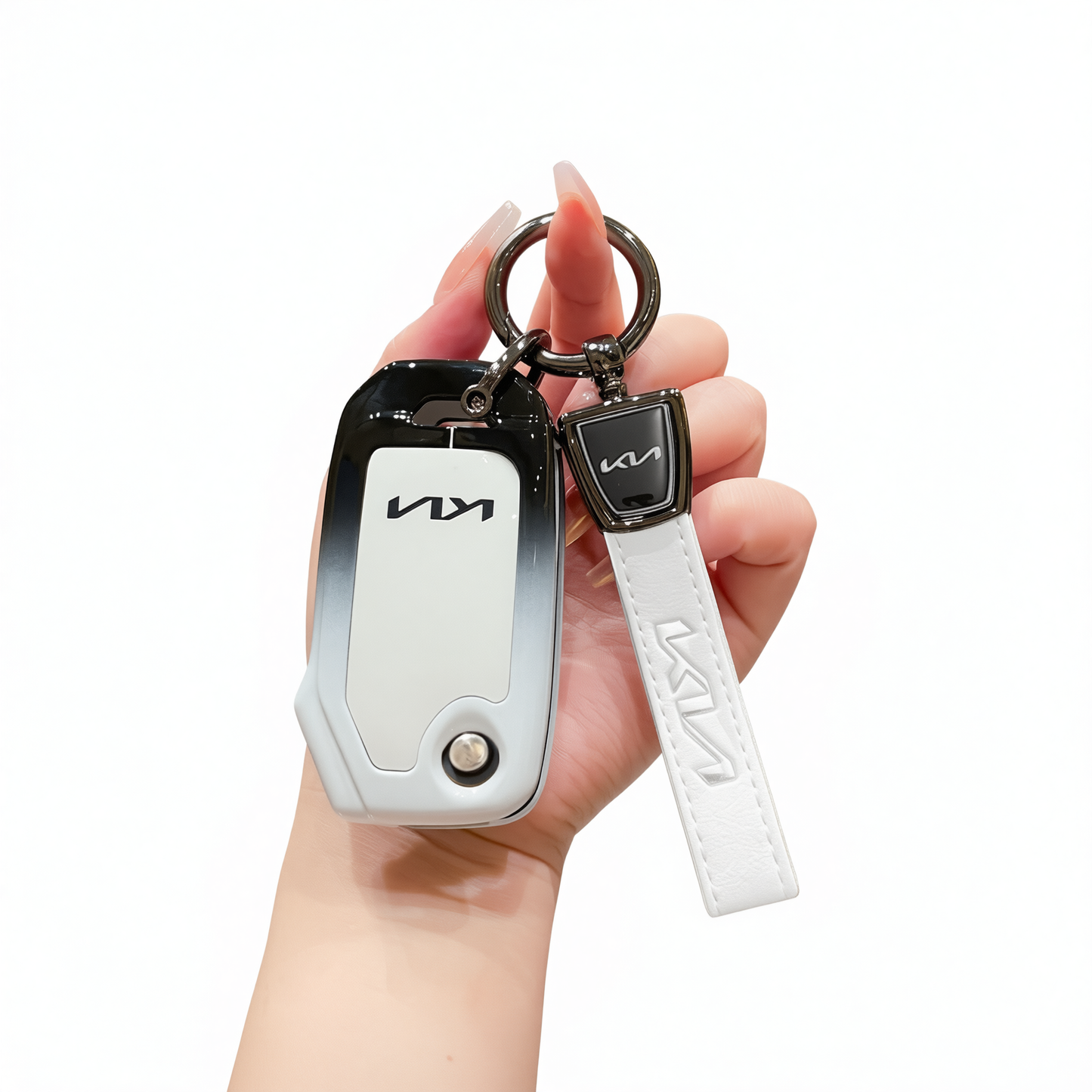 Fragrant car island Kia Key Shell H3 Gradient Black. Standard H4 key gradient black and white single pack + white leather cord clasp