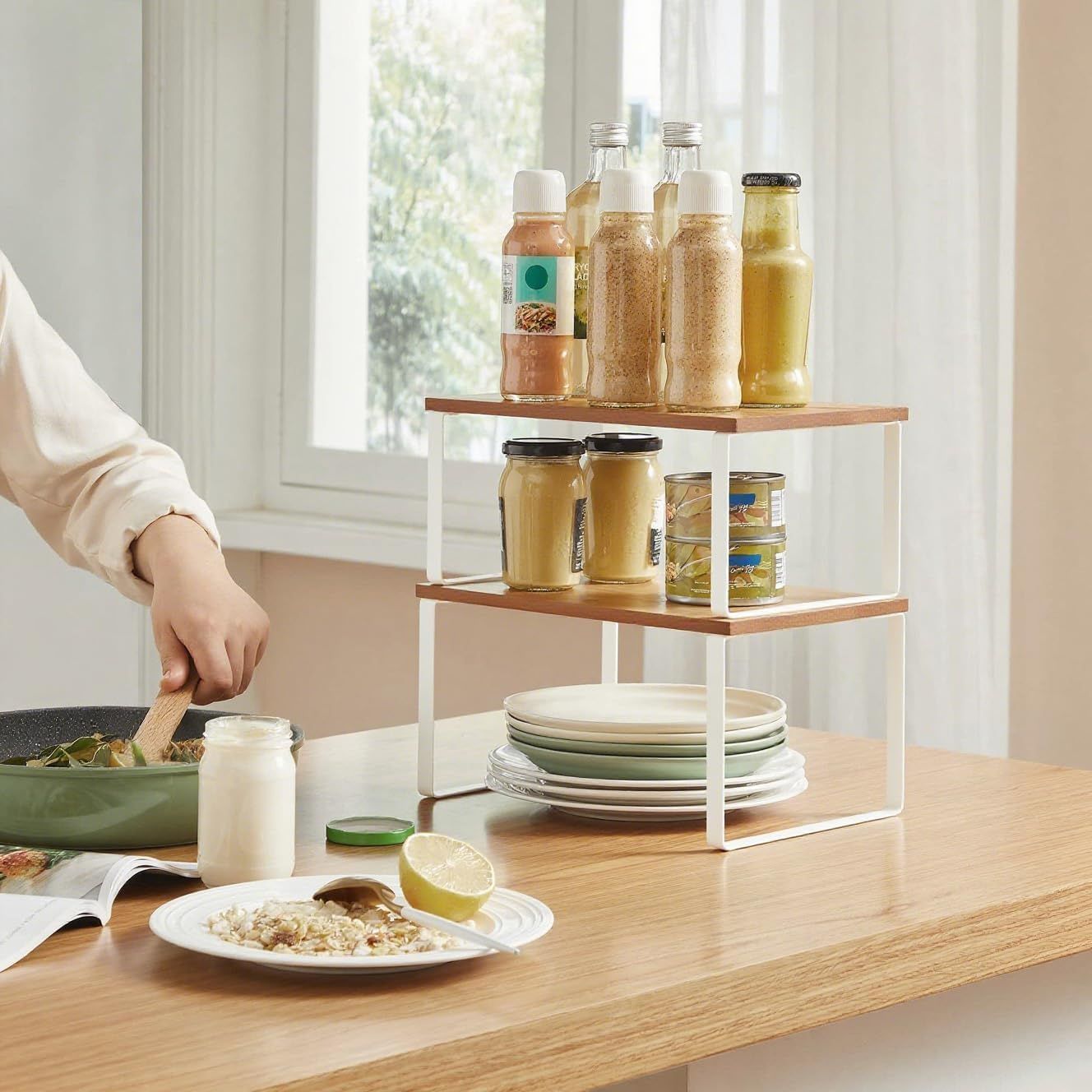 2 Tier Kitchen Shelf Organiser - 4 Pack