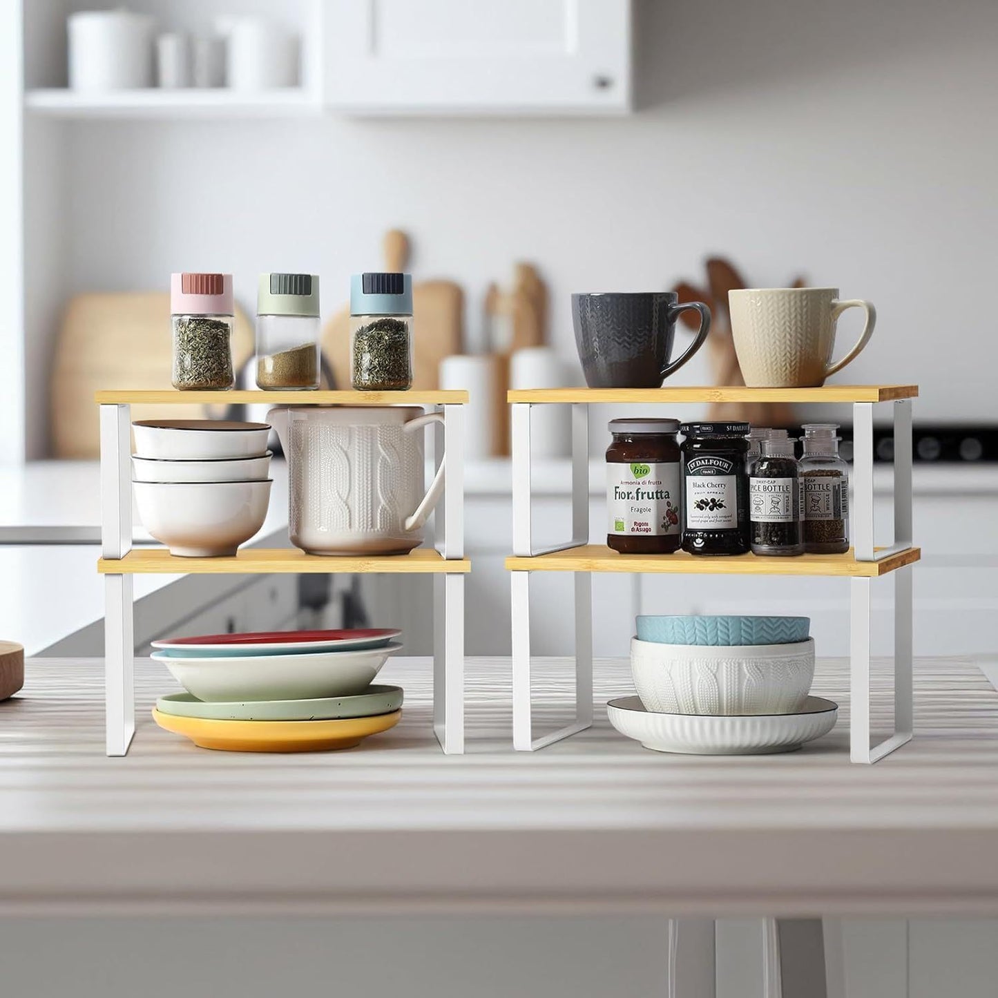 2 Tier Kitchen Shelf Organiser - 4 Pack