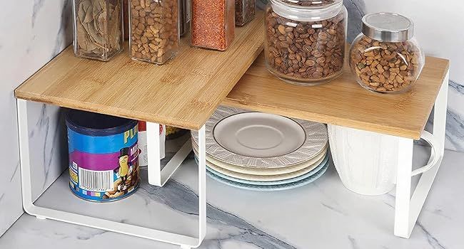 2 Tier Kitchen Shelf Organiser - 4 Pack
