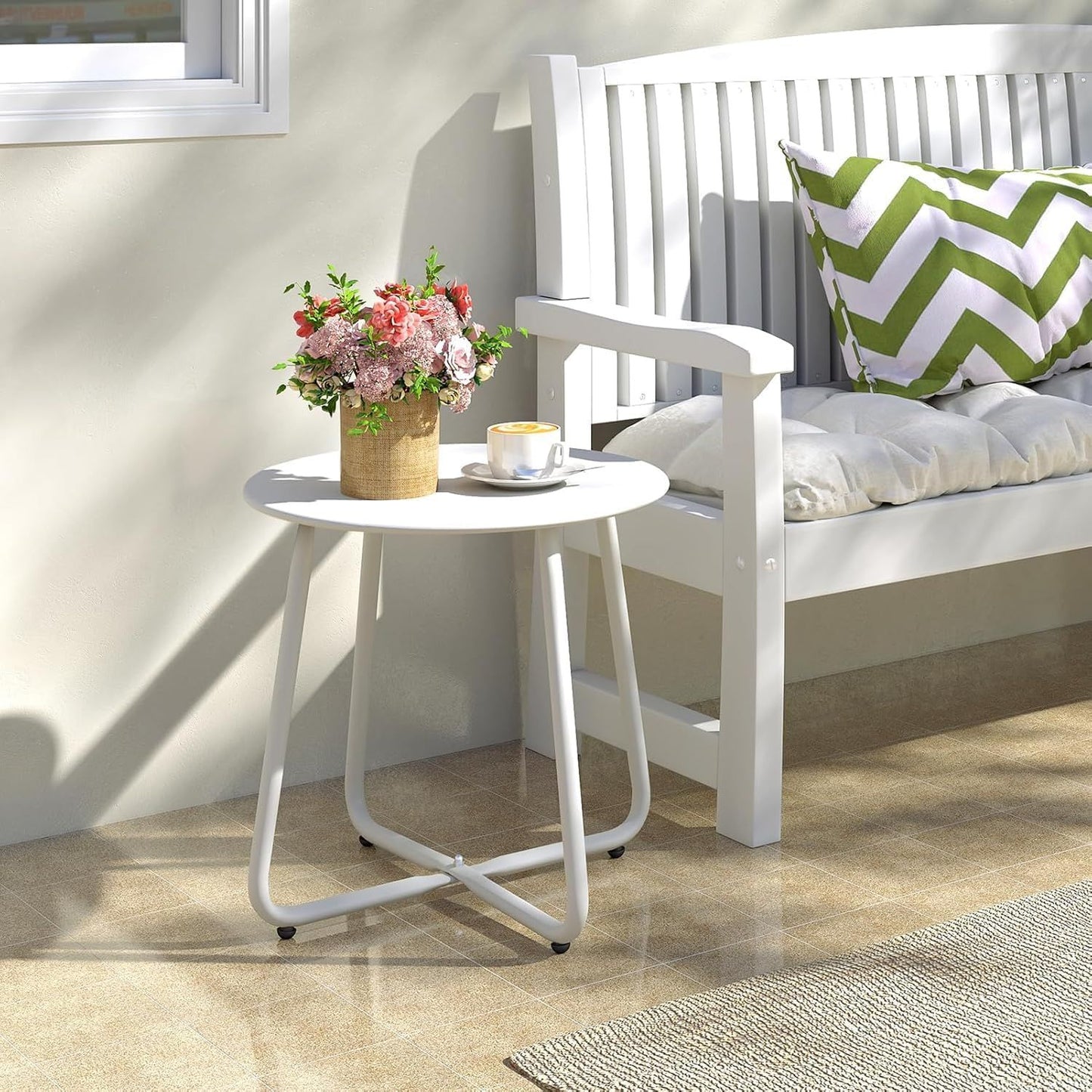 White Round Outdoor Side Table