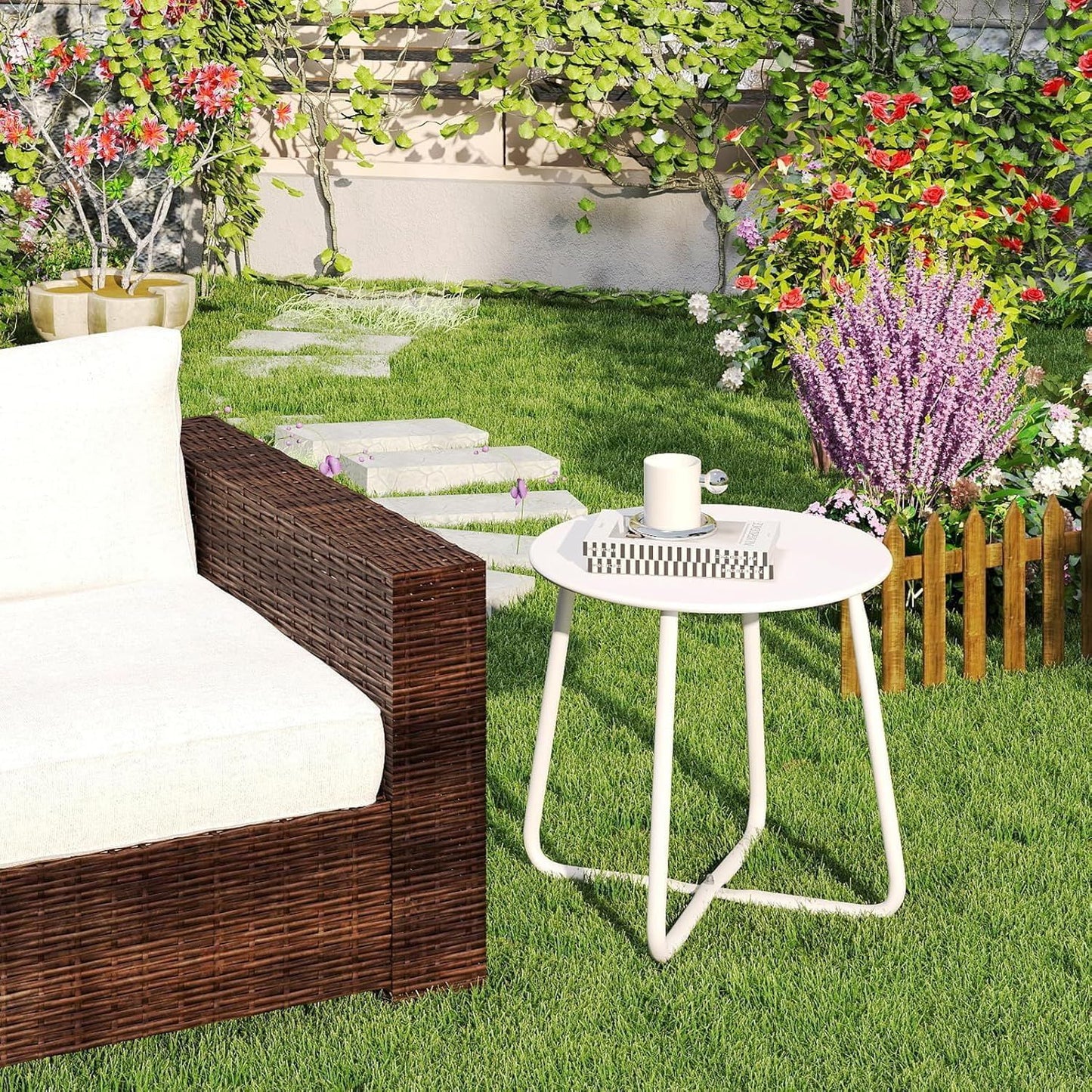 White Round Outdoor Side Table