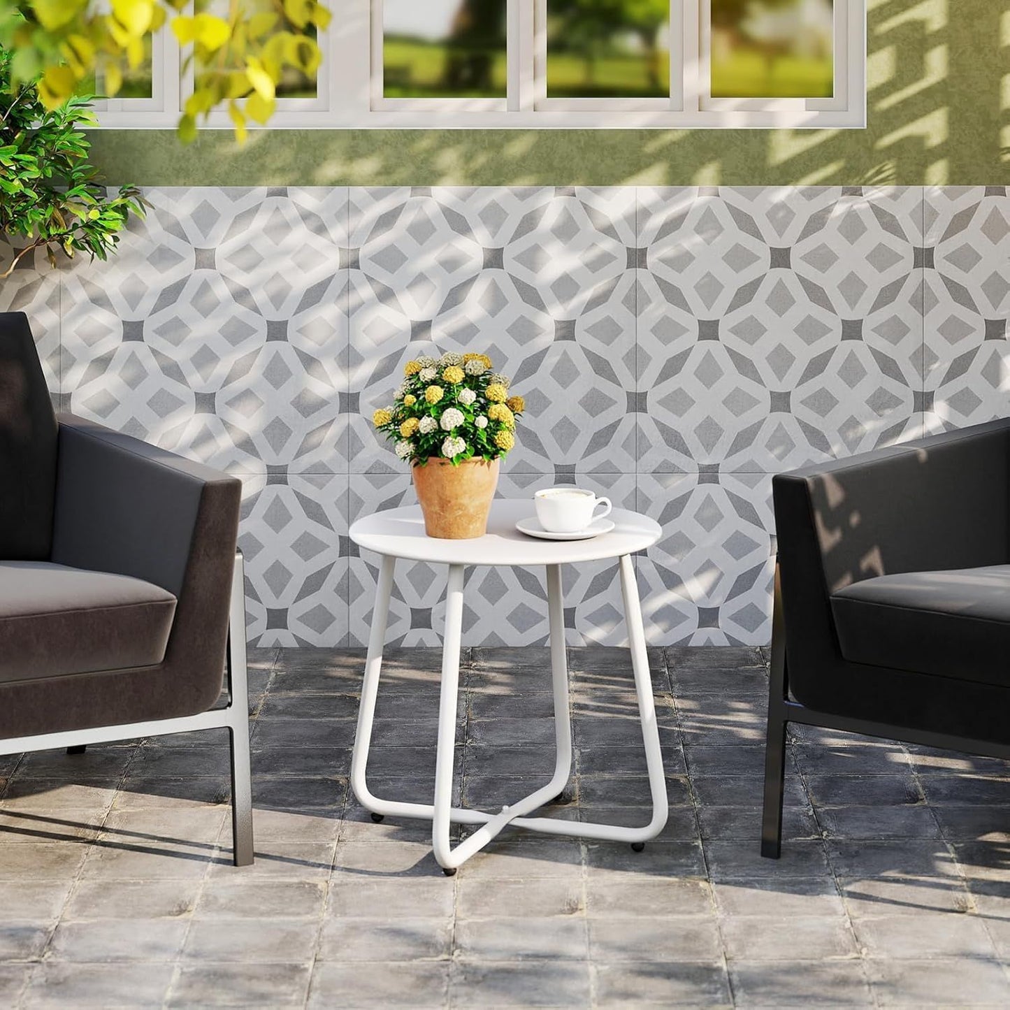 White Round Outdoor Side Table