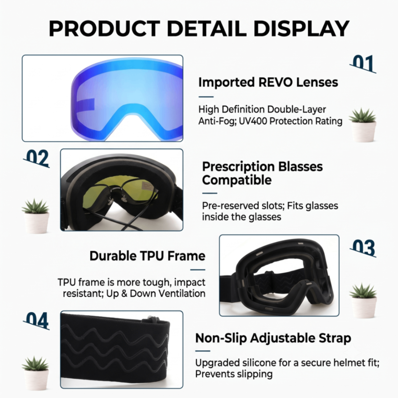 Magnetic Cylindrical Ski Goggles with UV400 Anti-Fog Dual-Lens, Impact-Resistant TPU Frame, Interchangeable Lens for Snow Sports, Includes Protective Case & Black Storage Bag (Blue)