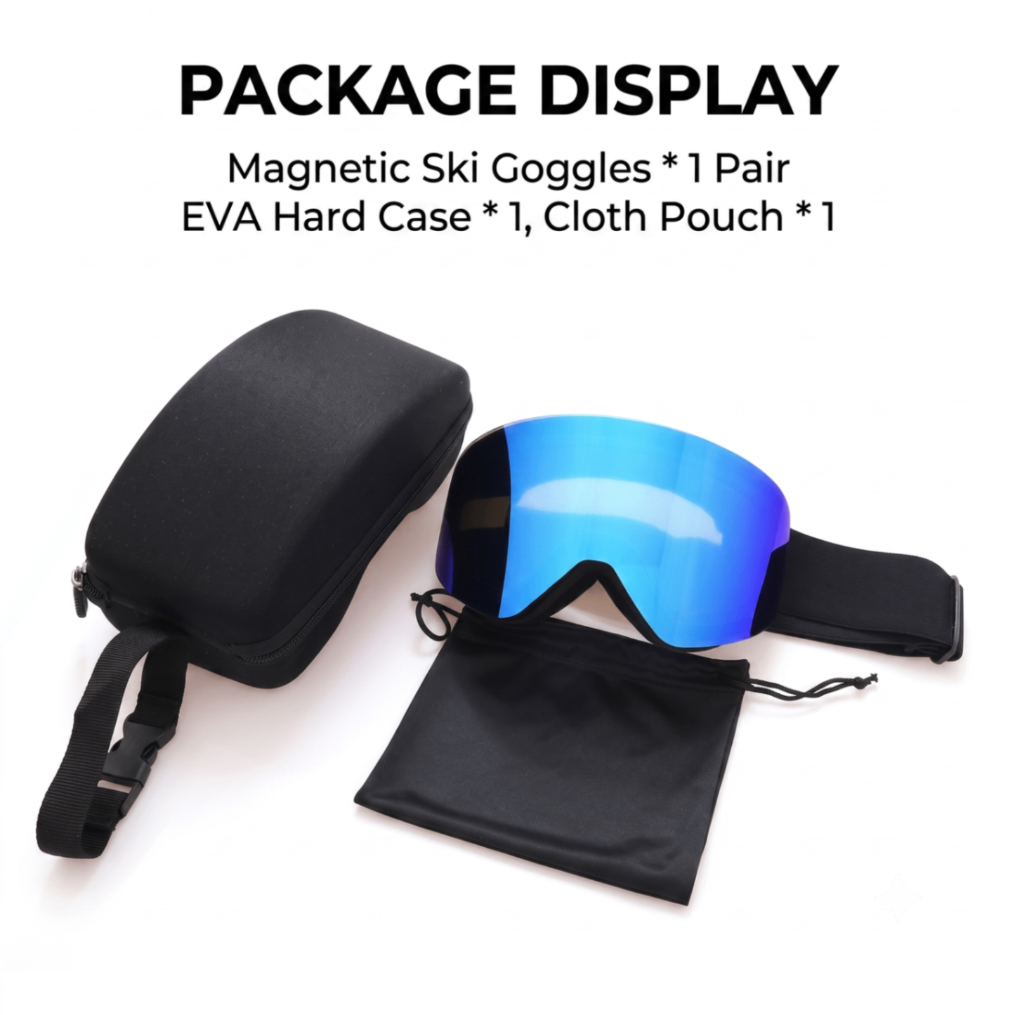 Magnetic Cylindrical Ski Goggles with UV400 Anti-Fog Dual-Lens, Impact-Resistant TPU Frame, Interchangeable Lens for Snow Sports, Includes Protective Case & Black Storage Bag (Blue)