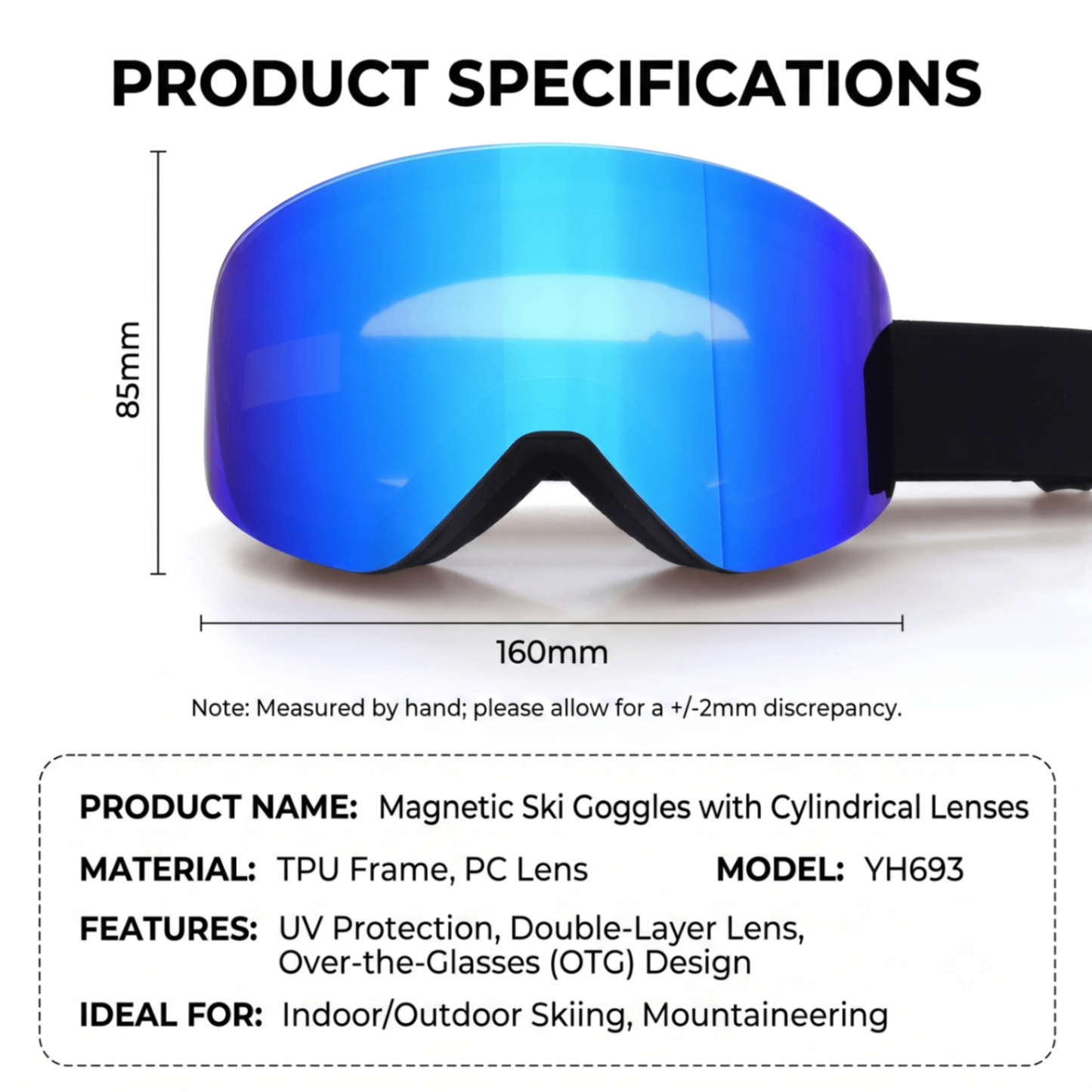 Magnetic Cylindrical Ski Goggles with UV400 Anti-Fog Dual-Lens, Impact-Resistant TPU Frame, Interchangeable Lens for Snow Sports, Includes Protective Case & Black Storage Bag (Green)