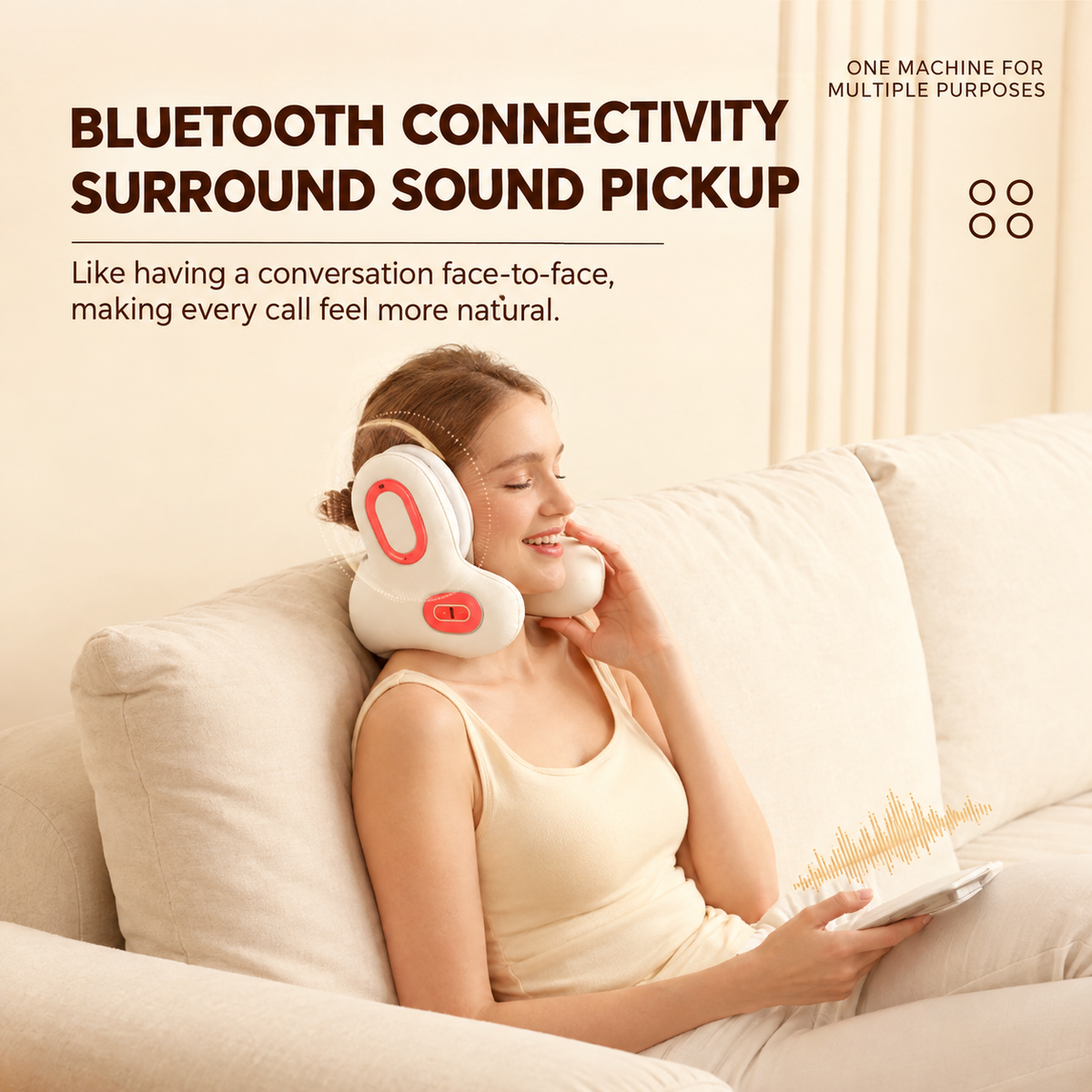 U-Shaped Neck Massager with Heat, Bluetooth Audio & Hands-Free Calling - White