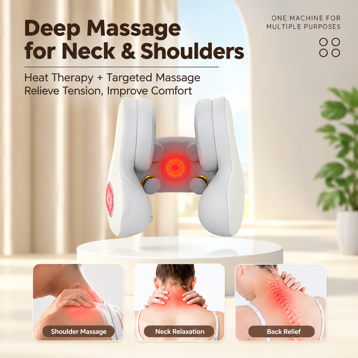 U-Shaped Neck Massager with Heat, Bluetooth Audio & Hands-Free Calling - White