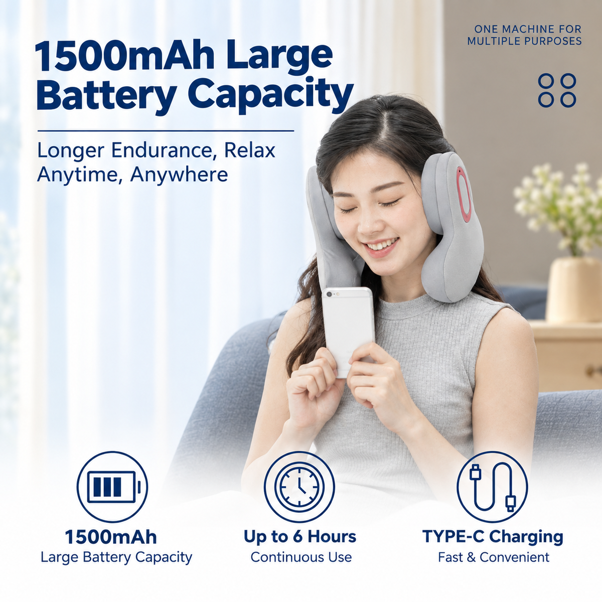 U-Shaped Neck Massager with Heat, Bluetooth Audio & Hands-Free Calling - White