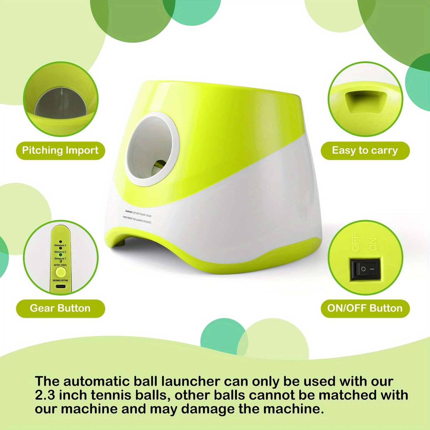 Automatic Dog Tennis Ball Launcher for Indoor & Outdoor Play, Adjustable 3-Speed Thrower with 3 Durable Chew Balls, Rechargeable Fetch Machine for Small, Medium, and Large Dogs (Blue)