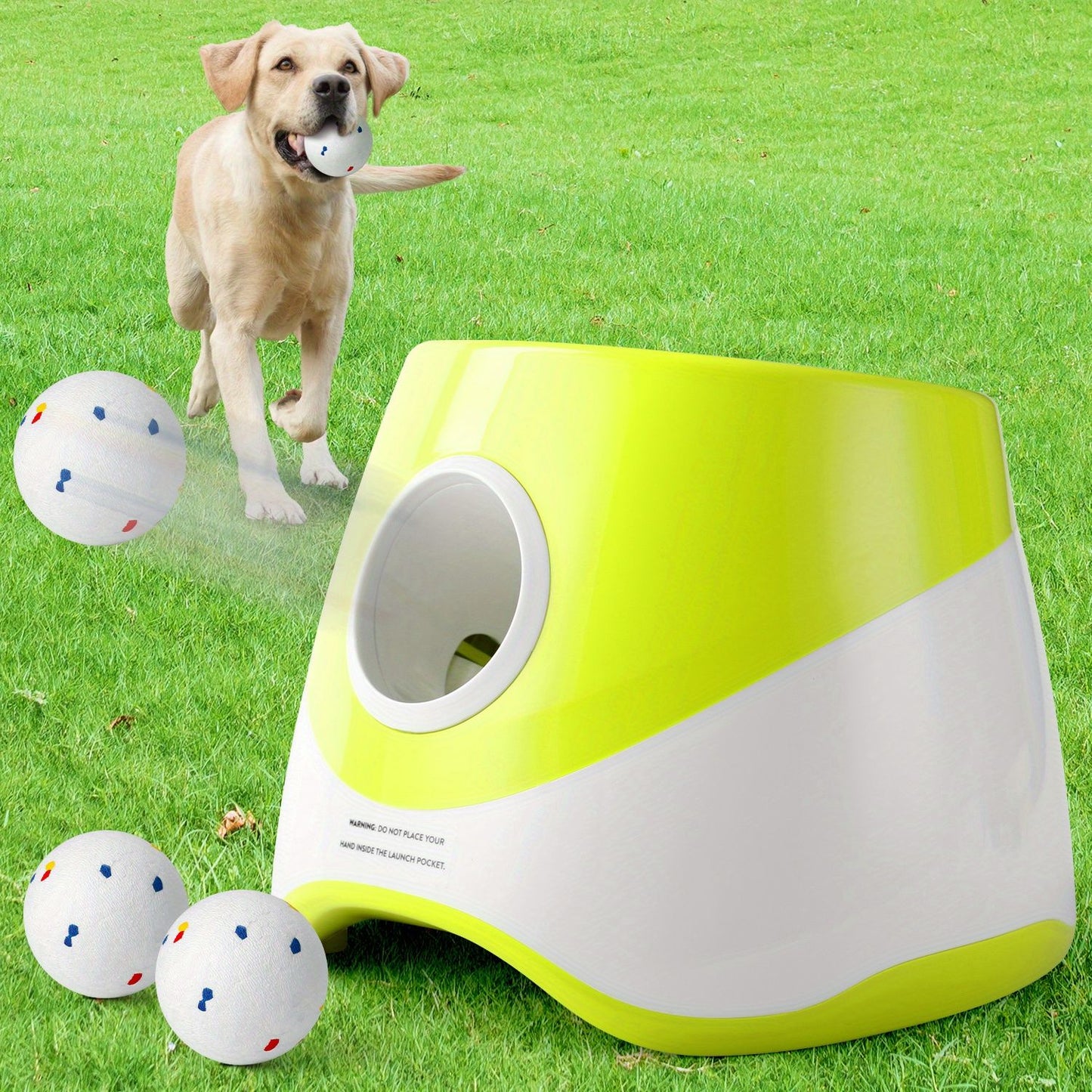 Automatic Dog Tennis Ball Launcher for Indoor & Outdoor Play, Adjustable 3-Speed Thrower with 3 Durable Chew Balls, Rechargeable Fetch Machine for Small, Medium, and Large Dogs (Blue)
