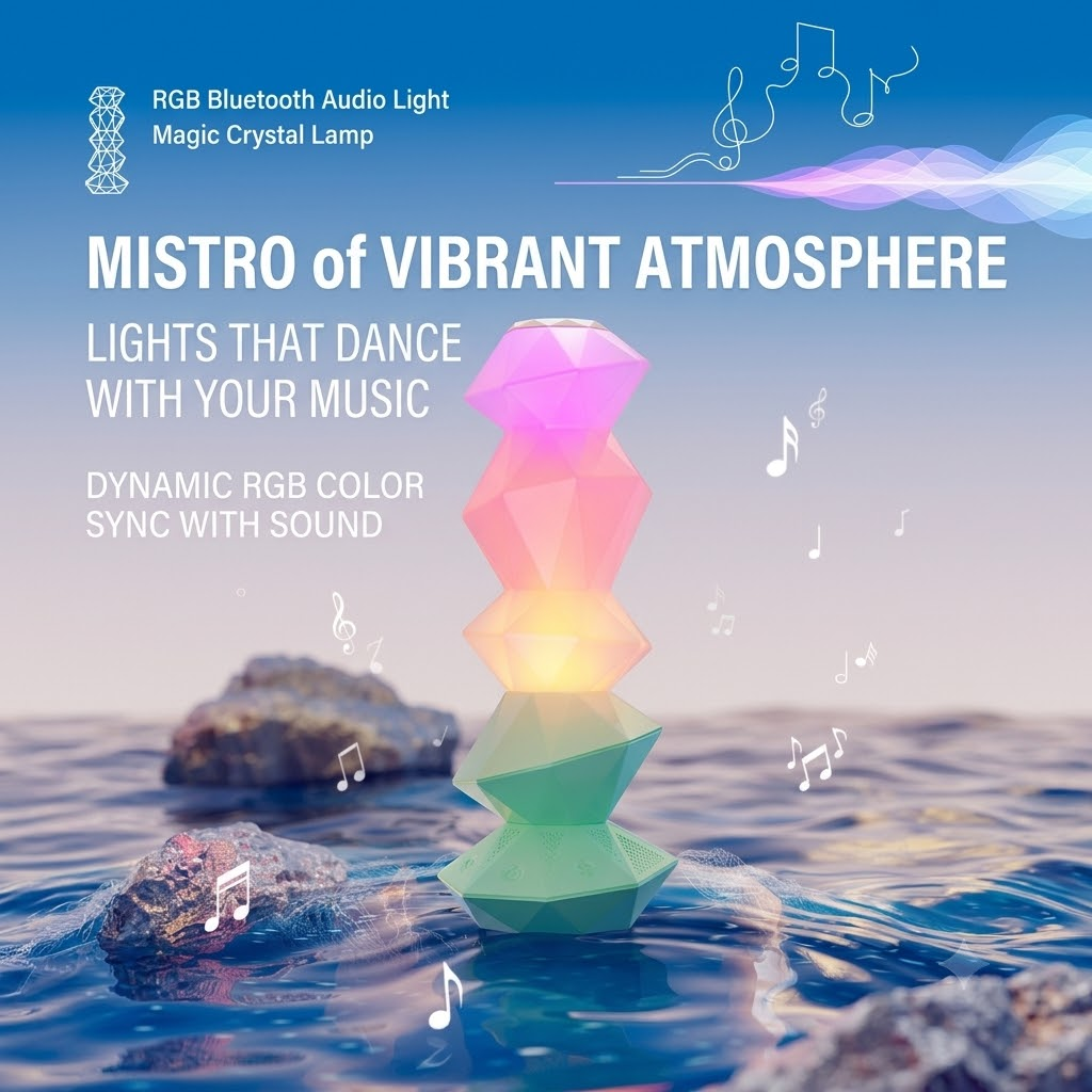 Magic Crystal Sound Lamp with RGB Music Rhythm, Bluetooth Speaker & Remote Control Wand – Ambient Night Light for Gaming Desk, Bedroom, and Home Décor (White)