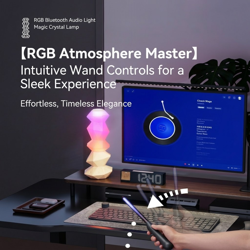 Magic Crystal Sound Lamp with RGB Music Rhythm, Bluetooth Speaker & Remote Control Wand – Ambient Night Light for Gaming Desk, Bedroom, and Home Décor (White)