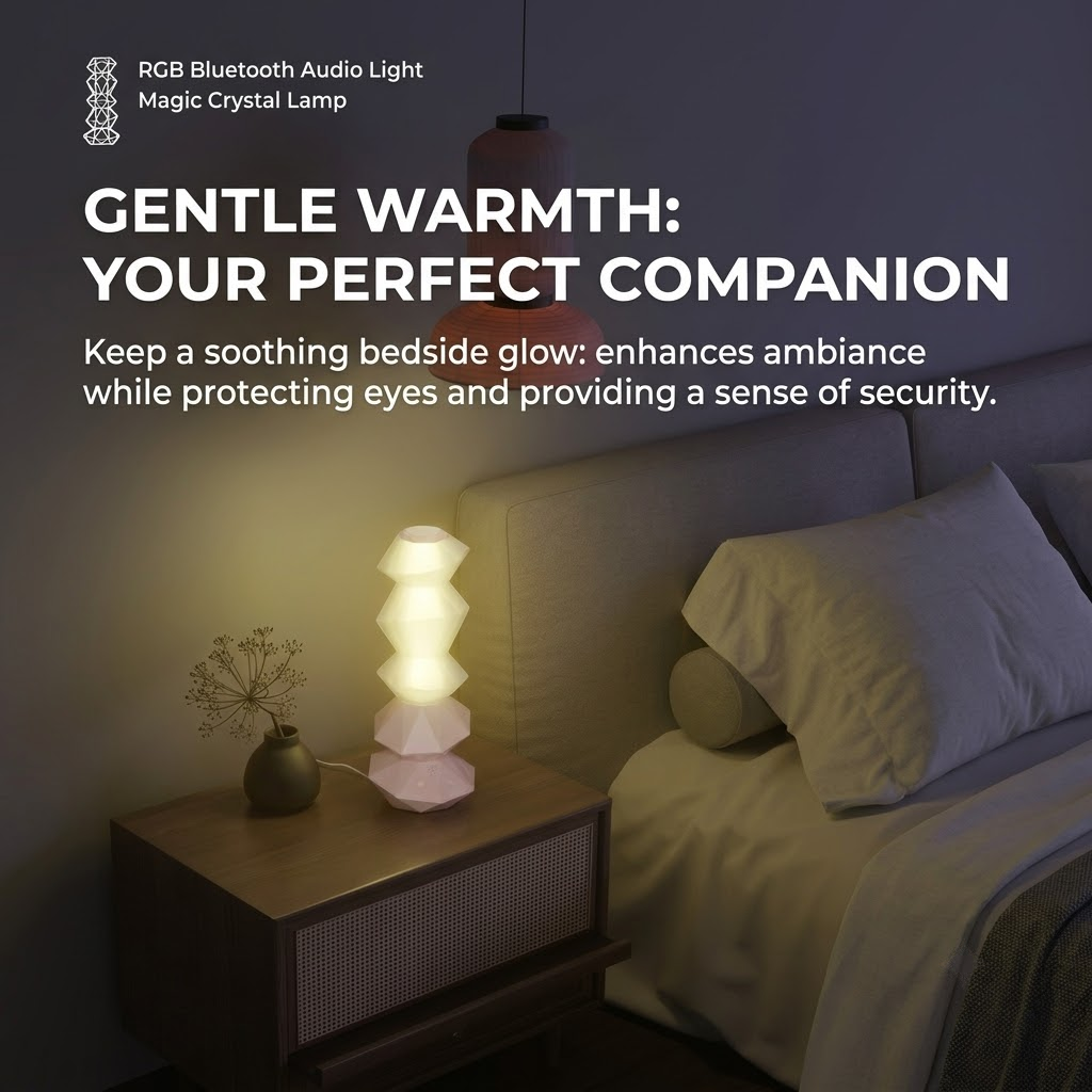 Magic Crystal Sound Lamp with RGB Music Rhythm, Bluetooth Speaker & Remote Control Wand – Ambient Night Light for Gaming Desk, Bedroom, and Home Décor (White)