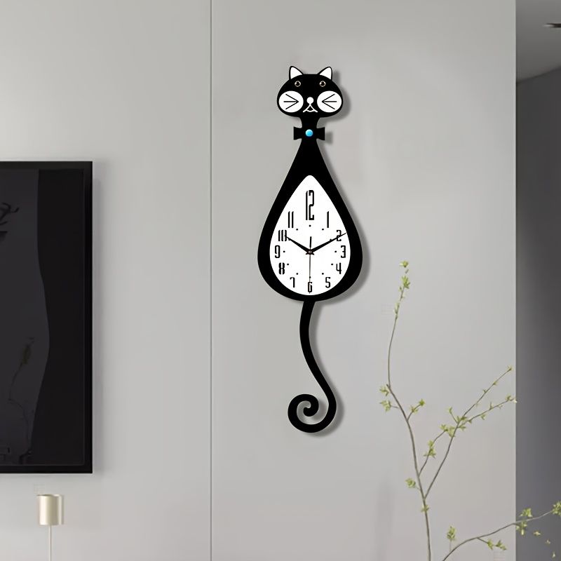 Cat-Shaped Wall Clock - Black