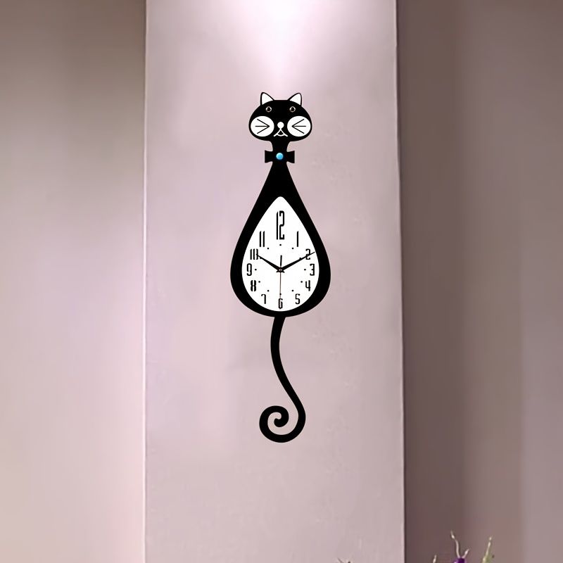 Cat-Shaped Wall Clock - Black