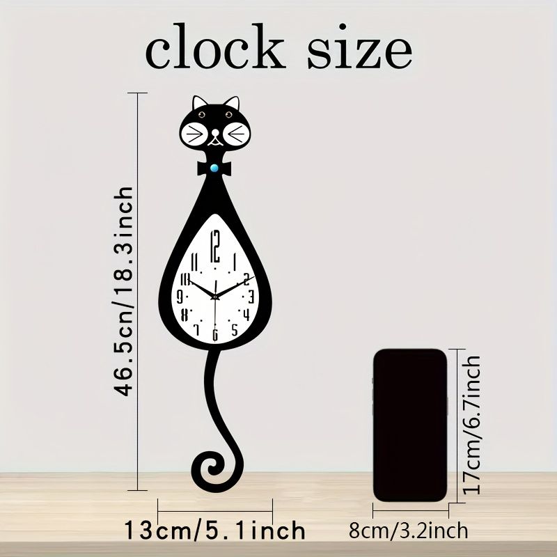 Cat-Shaped Wall Clock - Black