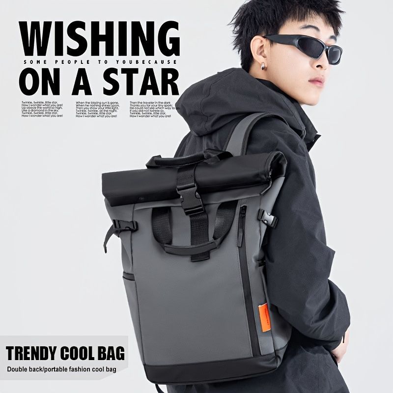 Roll-Top Travel Backpack - White M