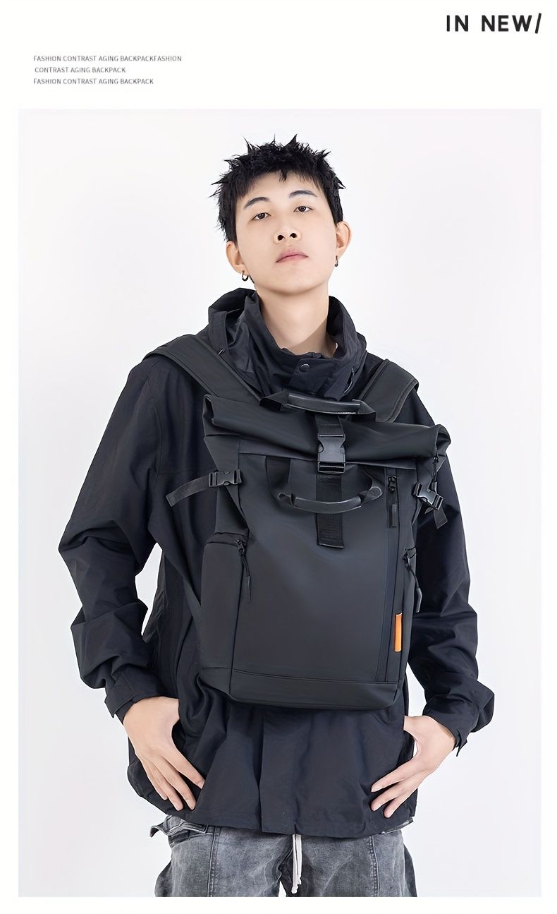 Roll-Top Travel Backpack - White M