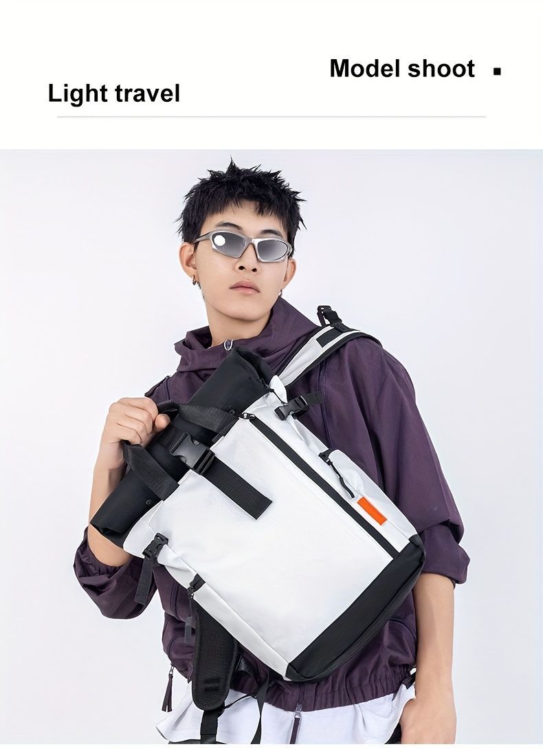 Roll-Top Travel Backpack - White M