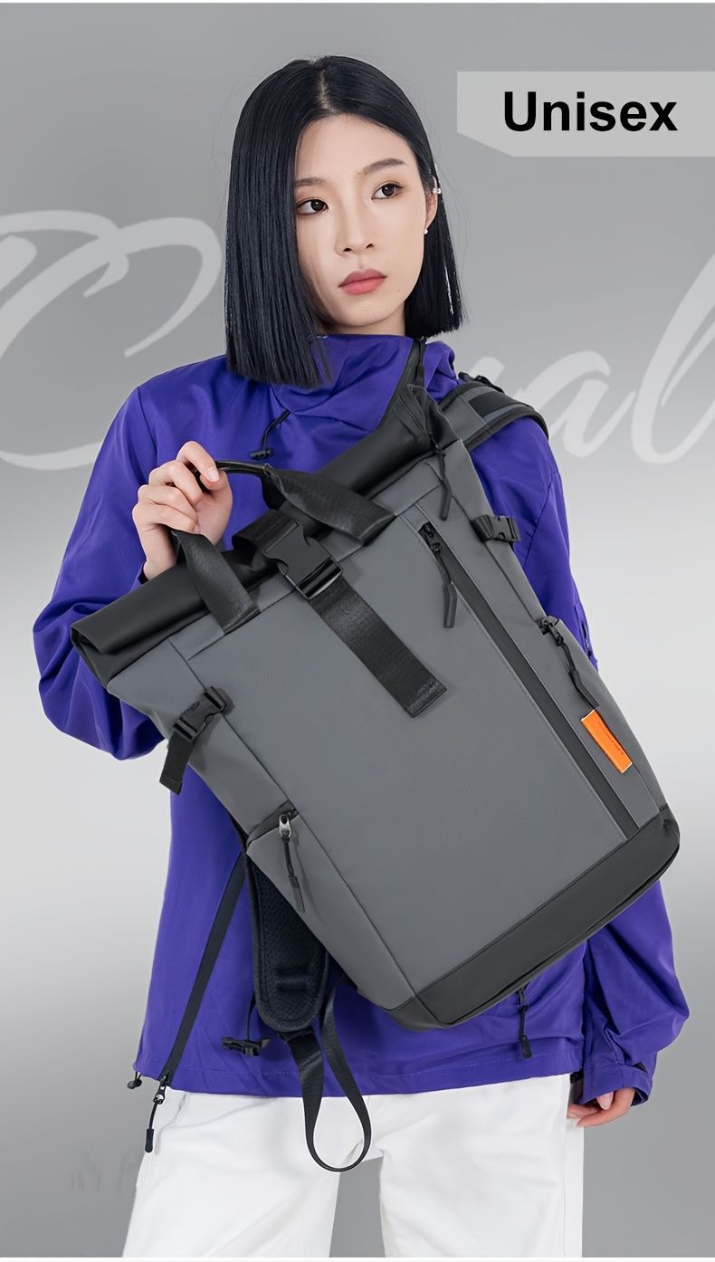 Roll-Top Travel Backpack - White M