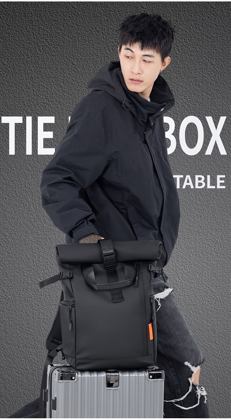 Roll-Top Travel Backpack - White M