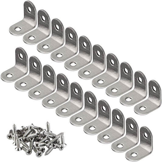 20 PCS Corner Braces 25mm x 25mm Stainless Steel 90 Degree Joints Right Angle Bracket Fastener for Wood Furniture, Screws Included