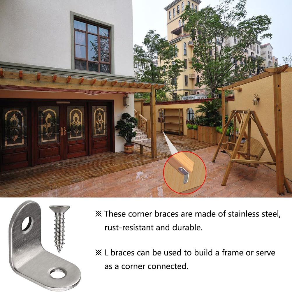 20 PCS Corner Braces 25mm x 25mm Stainless Steel 90 Degree Joints Right Angle Bracket Fastener for Wood Furniture, Screws Included