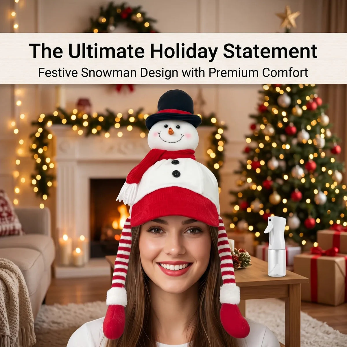 Christmas 3D plush baseball cap with ear flaps, Santa/Snowman/Reindeer design, plaid accents, warm & cozy, perfect for holiday parties and winter gifts.(the Santa Claus)