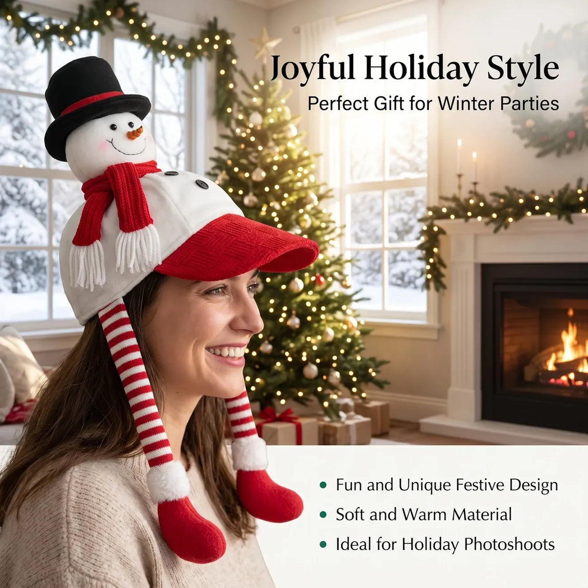 Christmas 3D plush baseball cap with ear flaps, Santa/Snowman/Reindeer design, plaid accents, warm & cozy, perfect for holiday parties and winter gifts.(the Santa Claus)