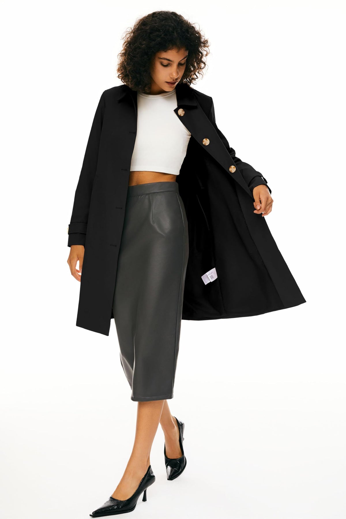 Classic Single-Breasted Trench Coat for Daily, Office & Casual Occasions, XL (Black)