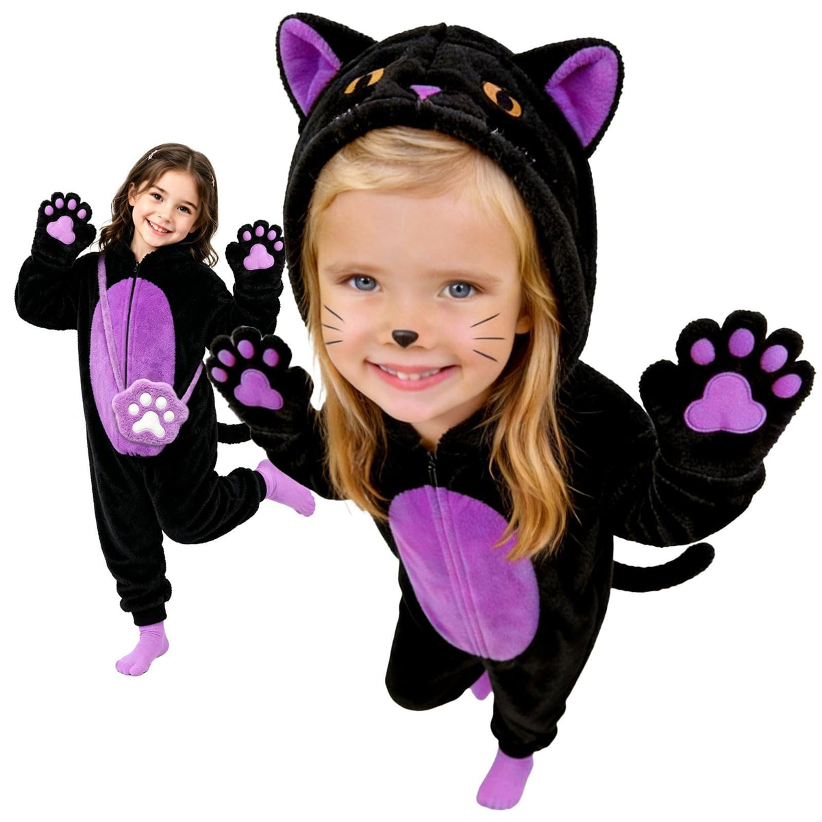 Kids' Black Cat Onesie Costume for Halloween, Role Play, and Themed Parties, XL (Black)