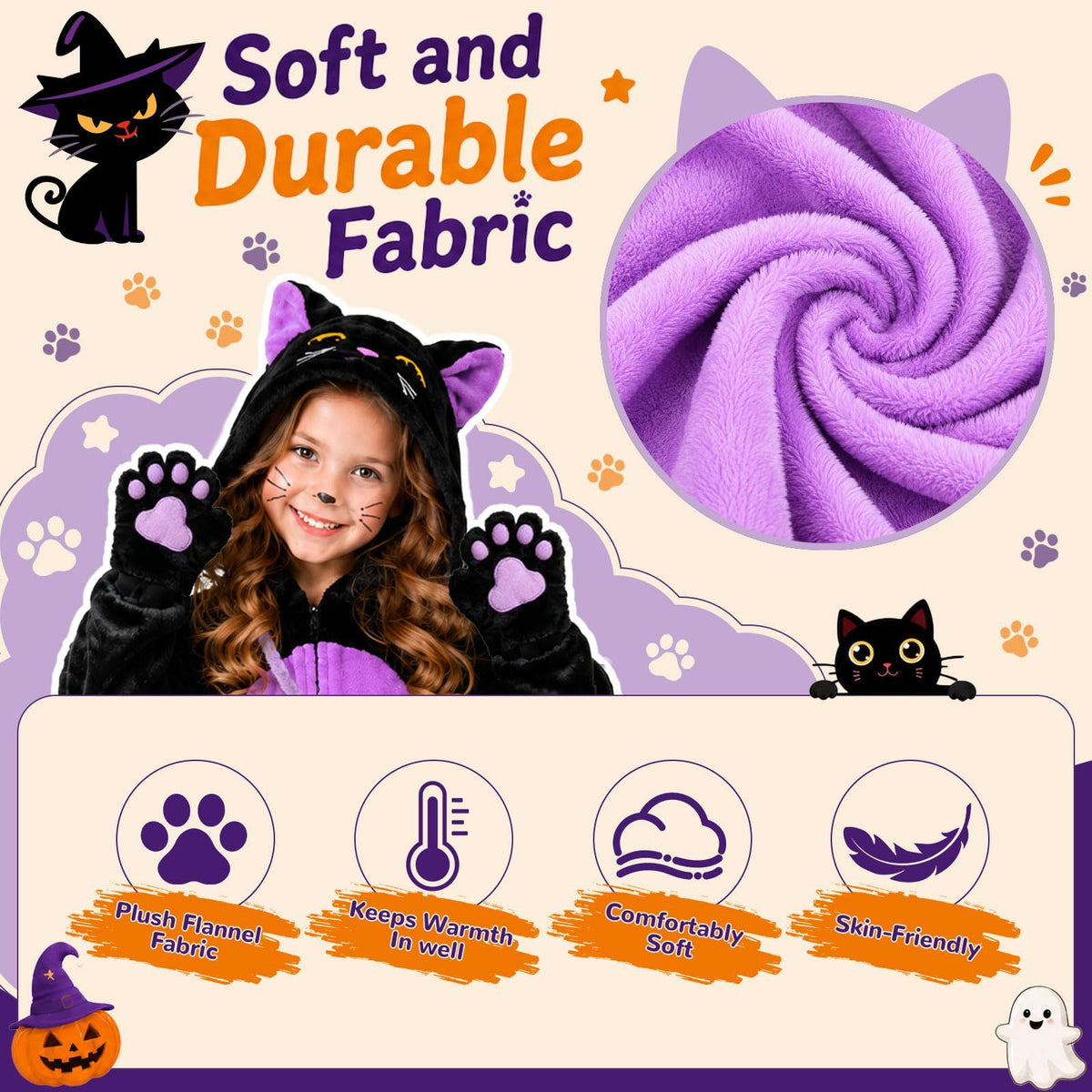 Kids' Black Cat Onesie Costume for Halloween, Role Play, and Themed Parties, XL (Black)