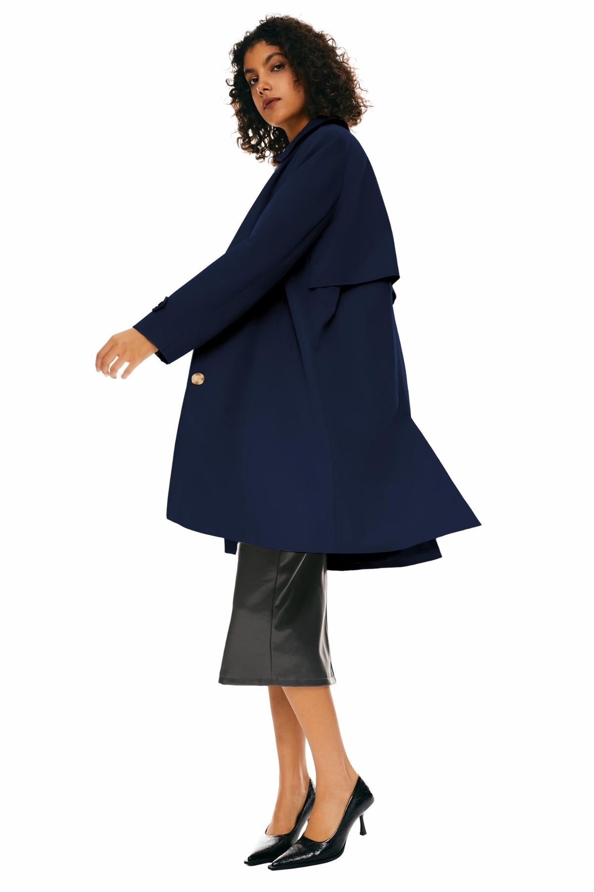 Women's Single-Breasted Mid-Length Trench Coat for Office, Commute & Casual Outings, XL (Midnight Blue)